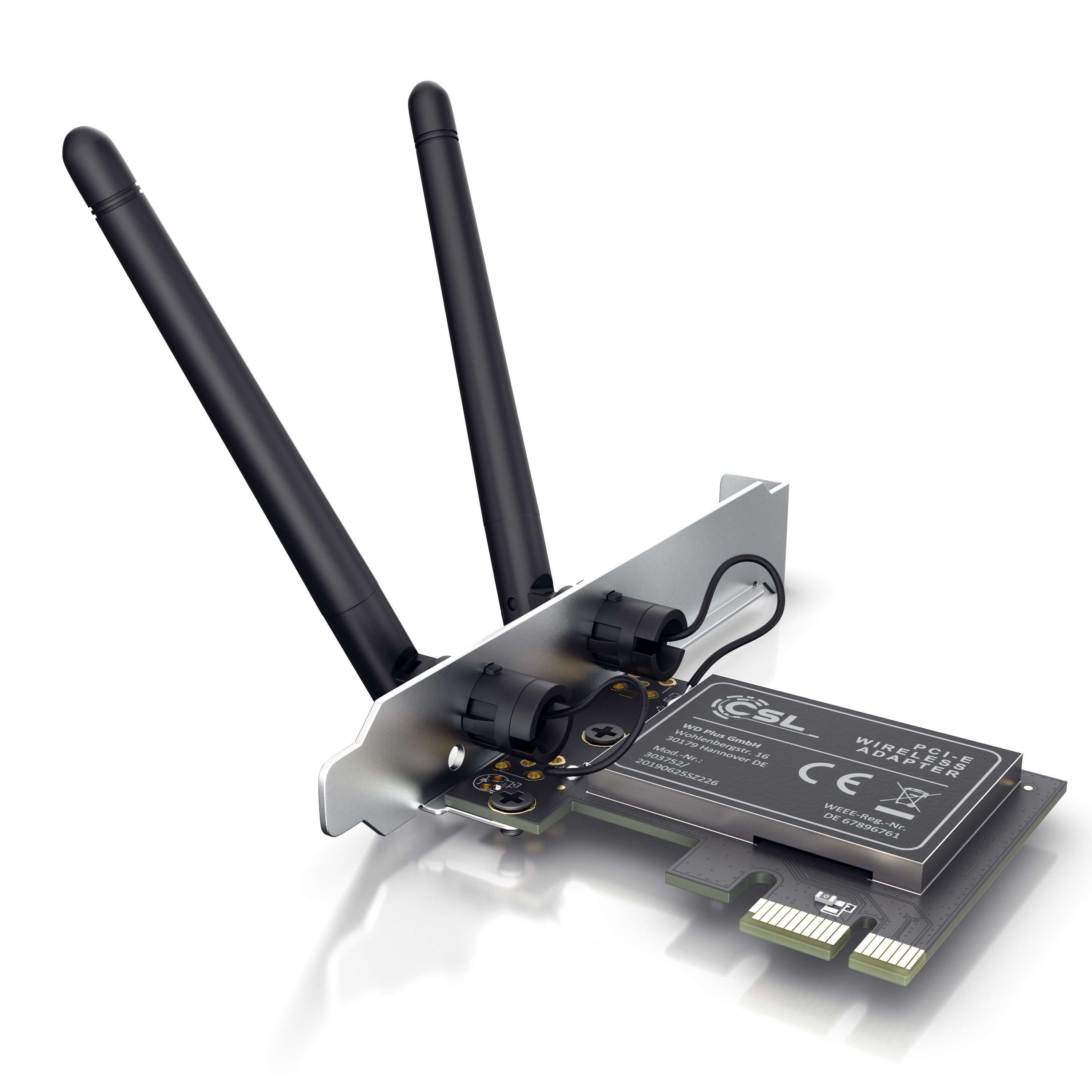 CSL Netzwerk-Adapter, WLAN Netzwerkkarte 2,4 Ghz PCIe - 300 Mbit s WiFi  Adapter Karte - 2 Externe 2dbi Antennen - platzsparend für PC Einbau - WEP  WPA und WPA2 Verschlüsselung – PCI Express - Windows 10, 11