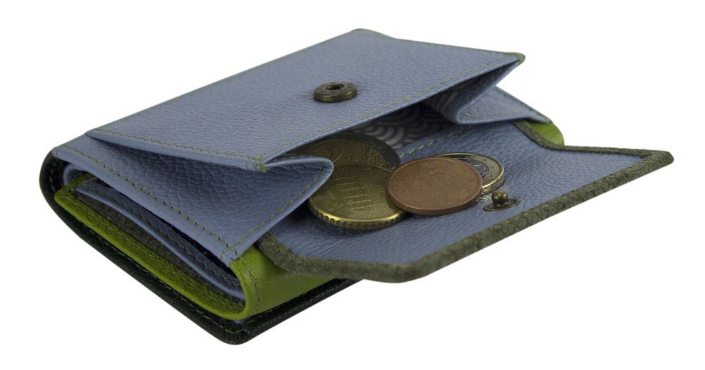Sunsa Khakigrün/hell klein Geldbeutel Mini RFID-Schutz, Leder, Geldbörse Brieftasche, echt recycelten mit Lederresten, grün blau/kiwi Mini aus Leder Unisex Portemonnaie Geldbörse