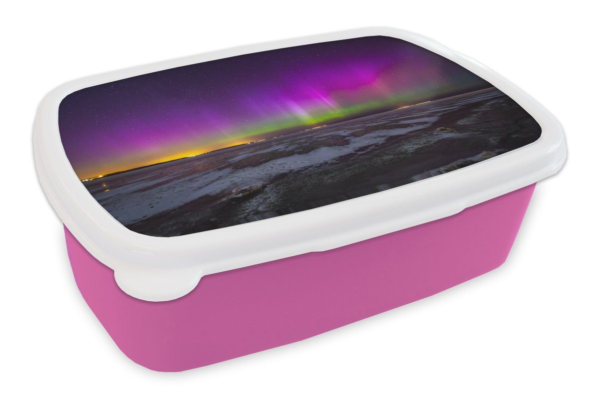 MuchoWow Lunchbox Aurora - Eiscreme - Lila, Kunststoff, (2-tlg), Brotbox für Erwachsene, Brotdose Kinder, Snackbox, Mädchen, Kunststoff rosa
