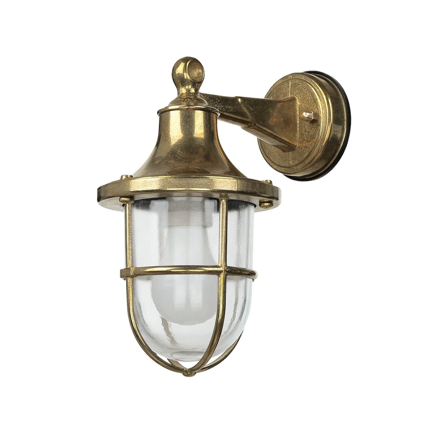 Licht-Erlebnisse Außen-Wandleuchte SANTORIN, ohne Leuchtmittel, Außenwandlampe echt-Messing IP64 Maritim Lampe