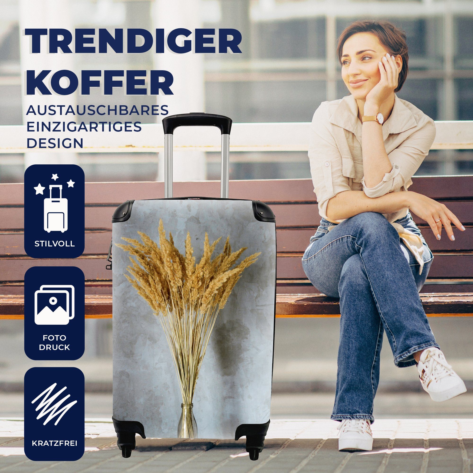 für Handgepäckkoffer Reisetasche Rollen, mit Handgepäck Stilleben, MuchoWow - Blumen - 4 rollen, Getrocknete Trolley, Vase Reisekoffer Ferien,