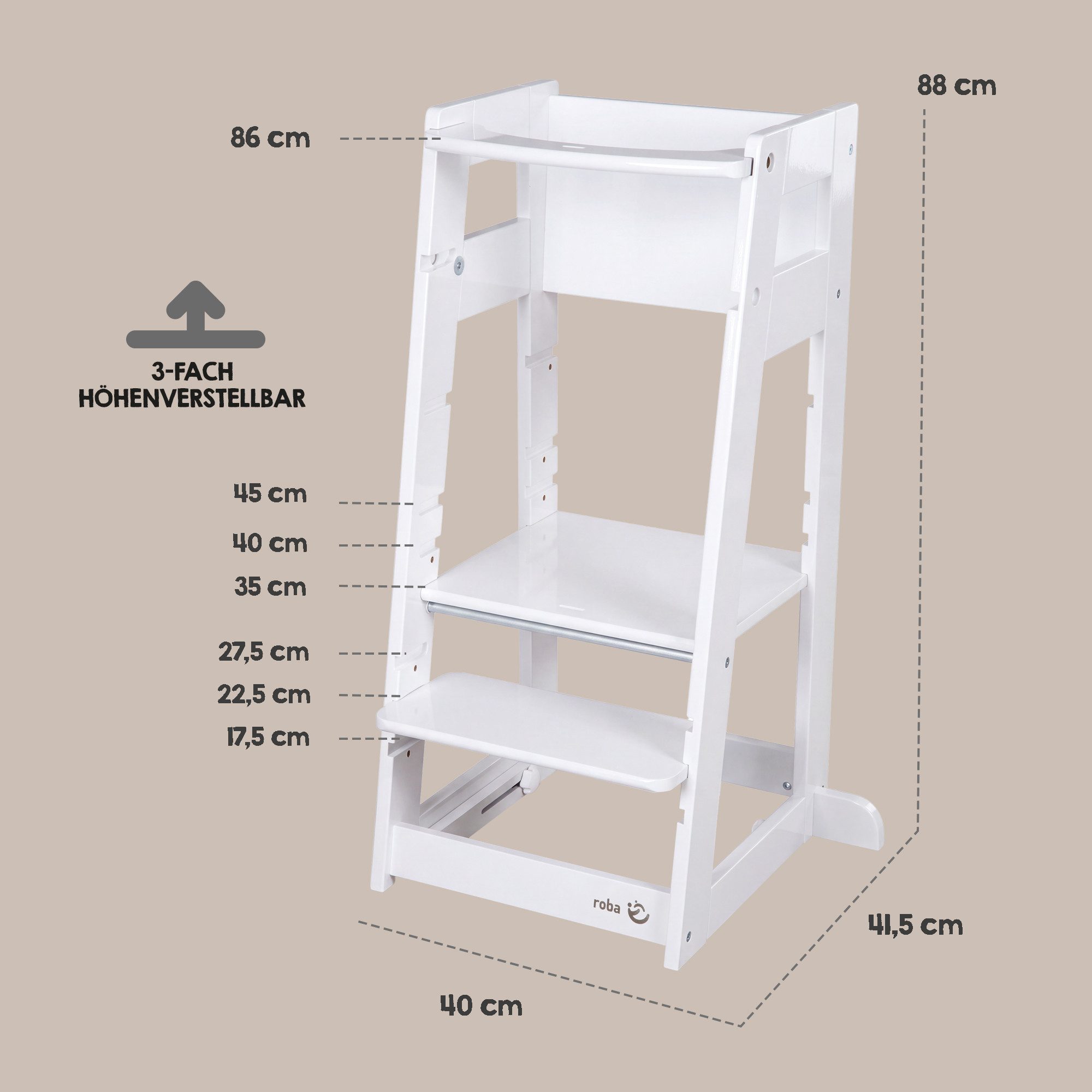 roba® Hochstuhl & Lernturm "2 in 1 Sit & Step" - Aus Holz - Montessori, mit Kippschutz - – Bild 5 von 5