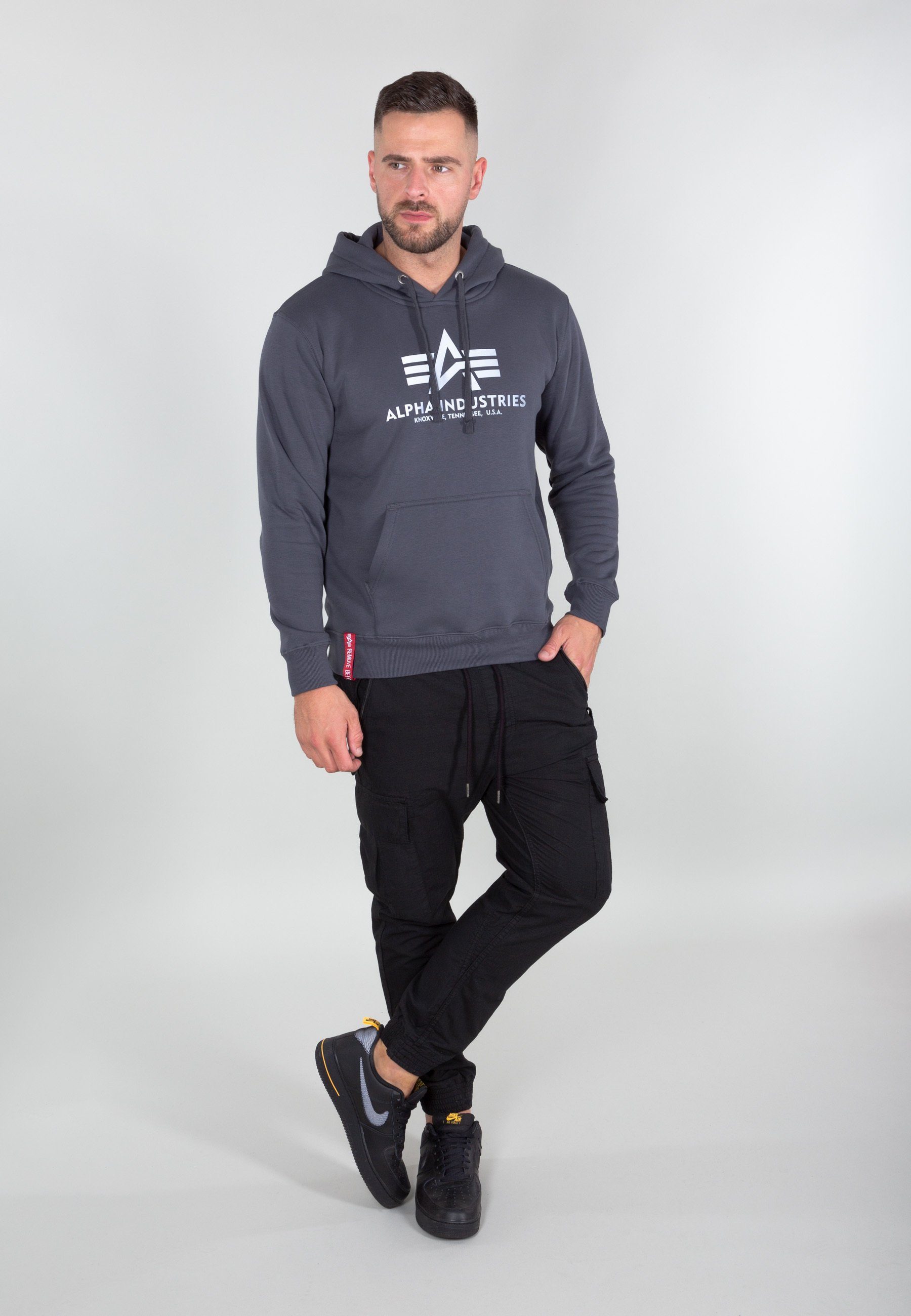 Reflective grey Alpha Print Men - Basic Hoodies Industries Hoodie Alpha Industries Hoody black/refl