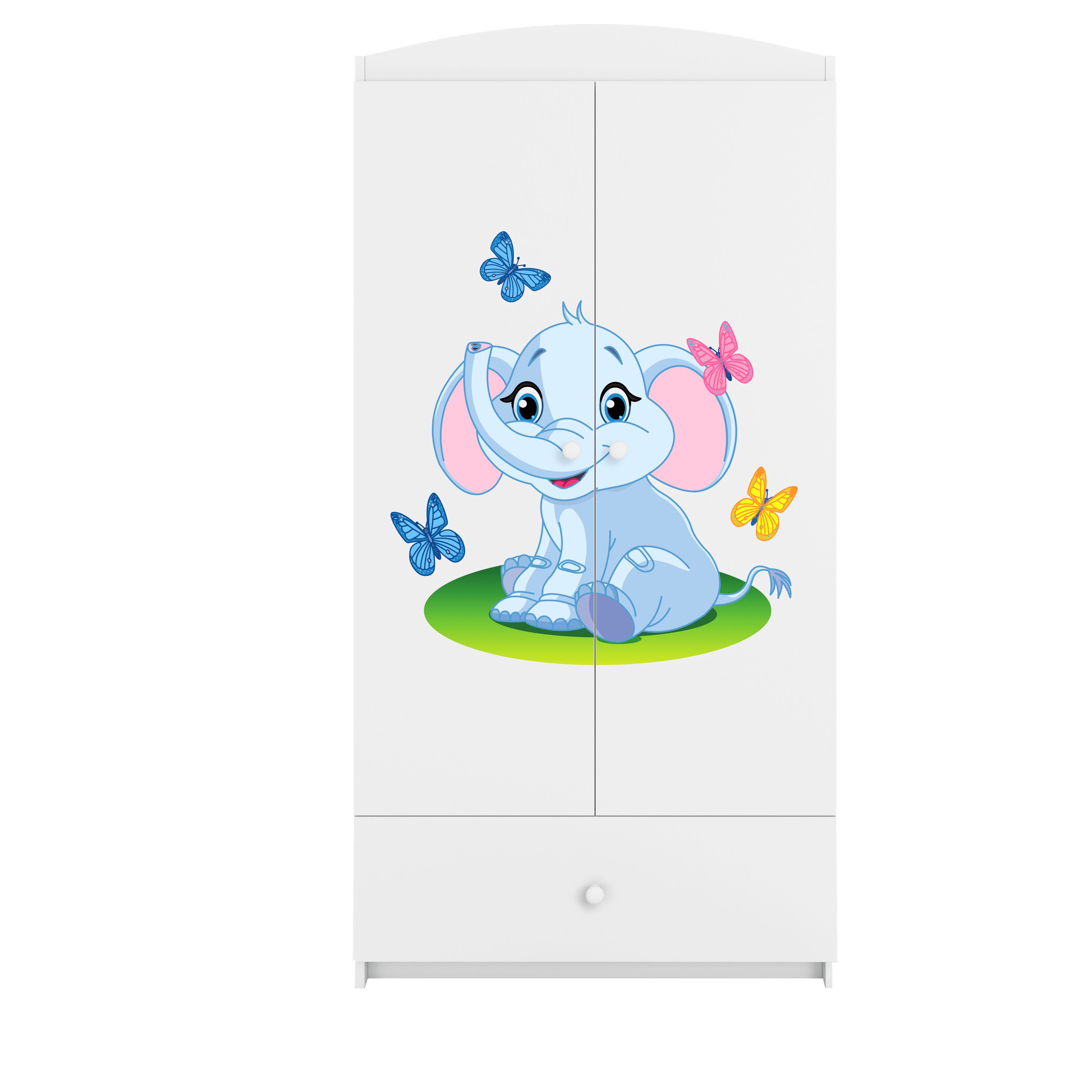 Raumhirsch Furniture Kinderkleiderschrank mit Tiermotiven - Kleiderschrank für Kinder (Kinderzimmerschrank für Jungen & Mädchen, Mit Ablagefächern & Kleiderstange) neutrale Motive, langlebig, verschiedene Farben & Designs