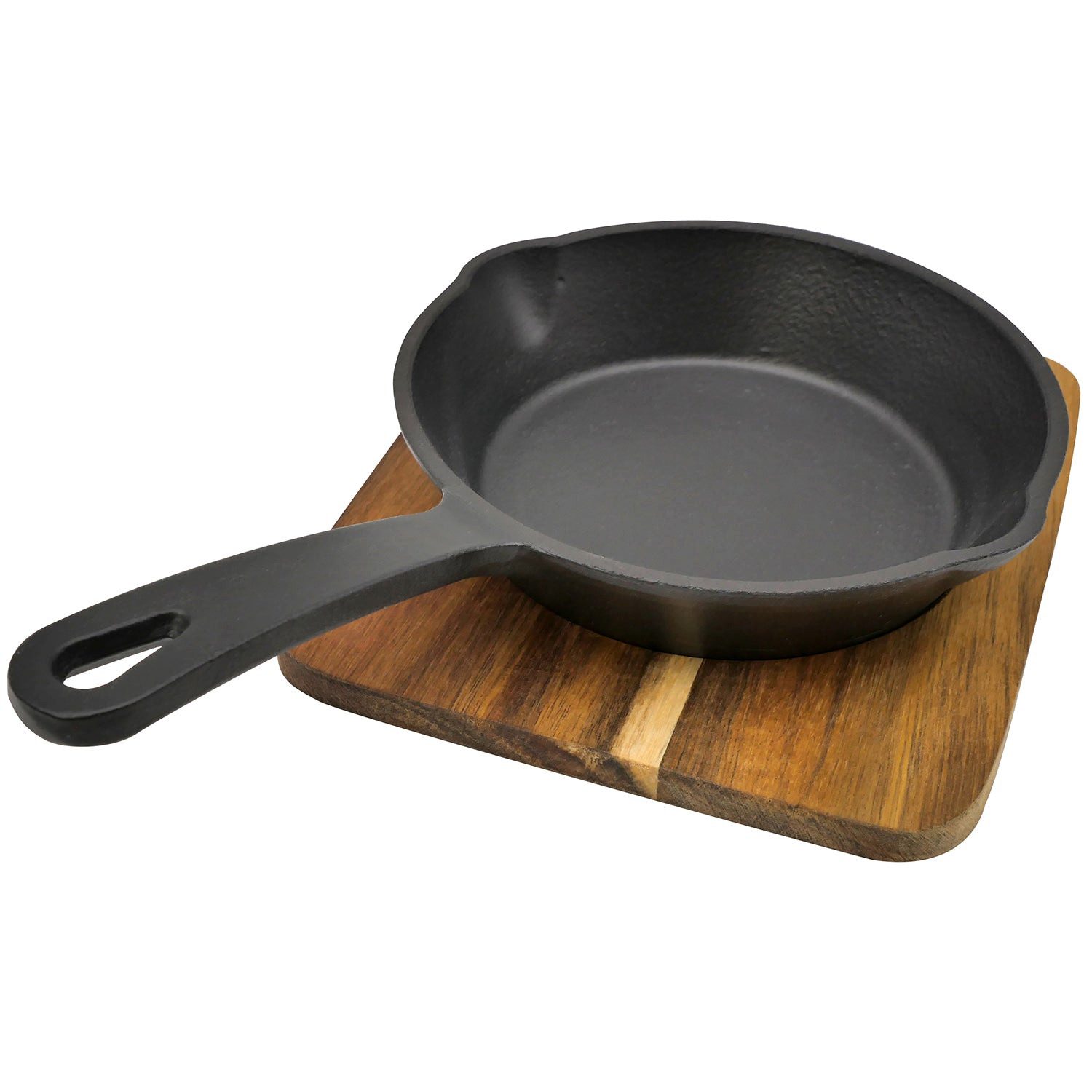 Steuber Grillpfanne Kleine Gusseisen-Grillpfanne mit Ausguss, inkl. Akazienbrett, Gusseisen (Pfannen-Set)