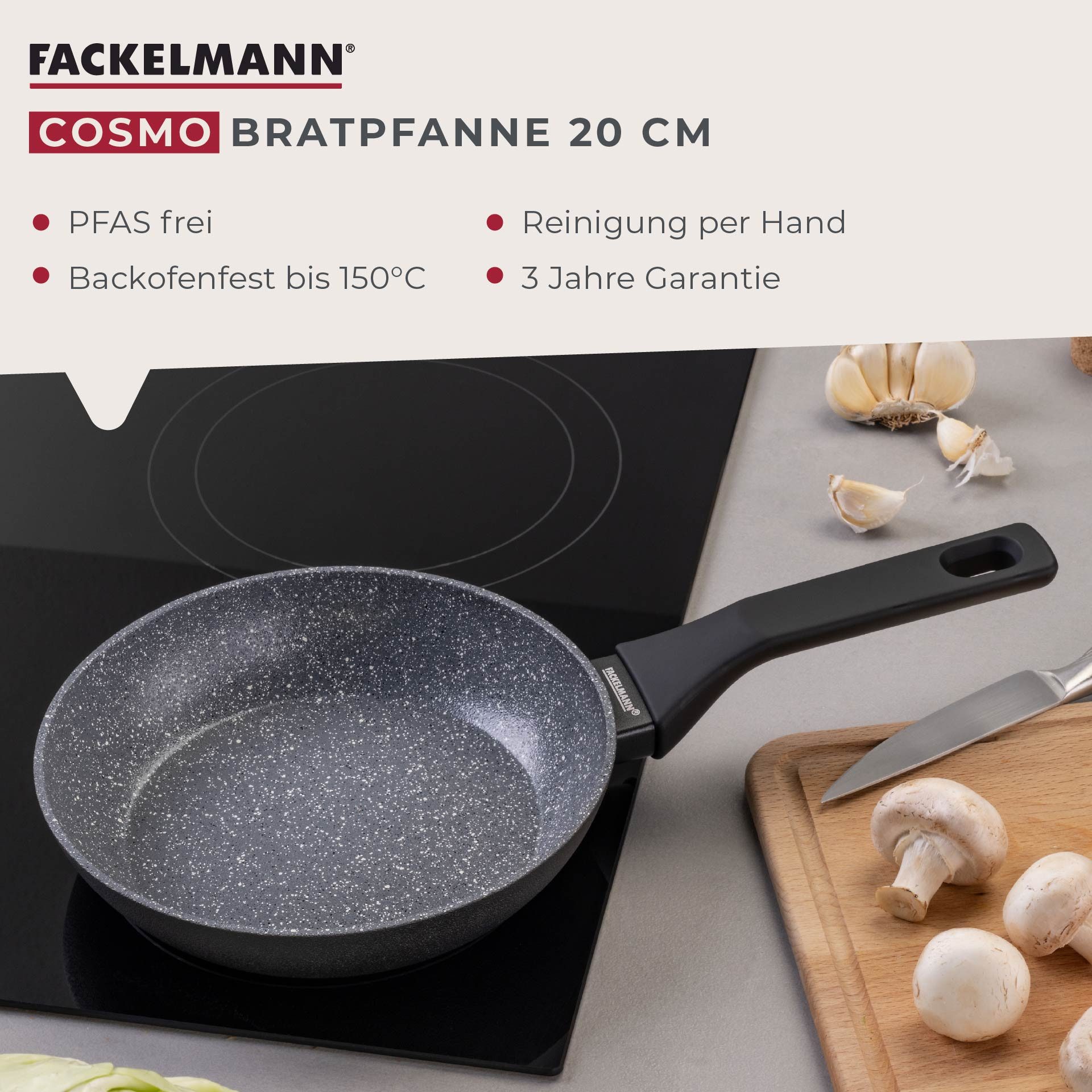FACKELMANN Bratpfanne Cosmo, Aluminium (Set, 3-tlg), Bratpfannen-Set Cosmo Ø 20, 24, 28 cm – mit Ceramic-Beschichtung