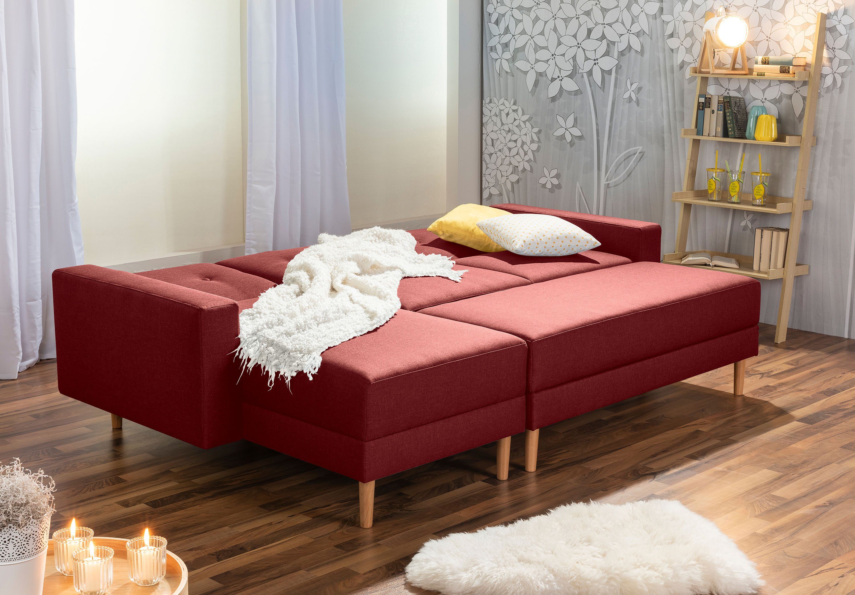 Max Winzer® Ecksofa ca. Rückenlehne cm, Just 5-fach Liegefläche Ecksofa verstellbar Cool Schlafsofa 1 170x200 rot, Stauraumhocker Stück, Funktionssofa