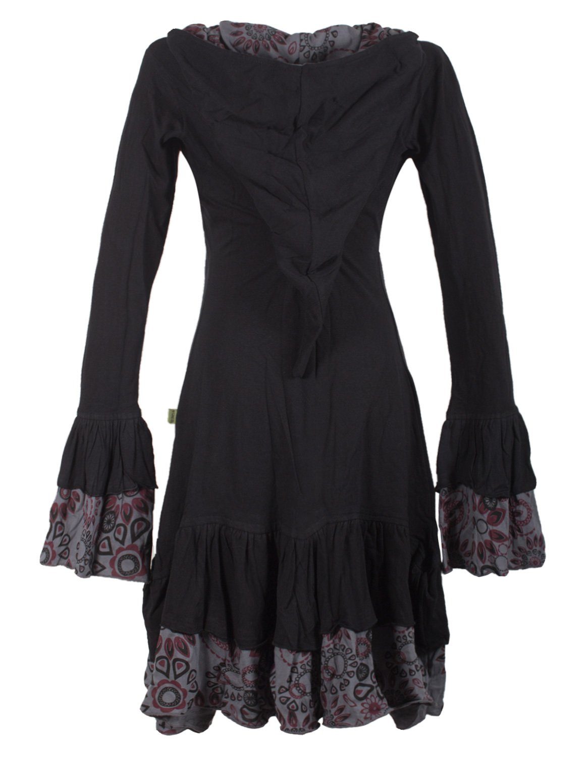 Vishes Jerseykleid Lagenlook Elfenkleid mit Zipfelkapuze und Rüschen Hippie günstig online kaufen