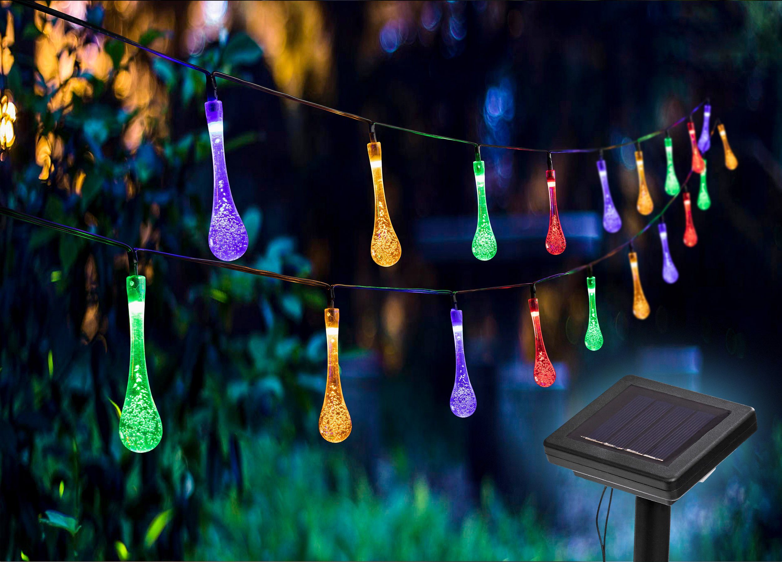 IC Gardenworld LED-Lichterkette Solar LED Lichterkette für außen im  Wassertropfen-Look, 20 LEDs, Tropfen in Glas-Optik, Gesamtlänge 5,80 m