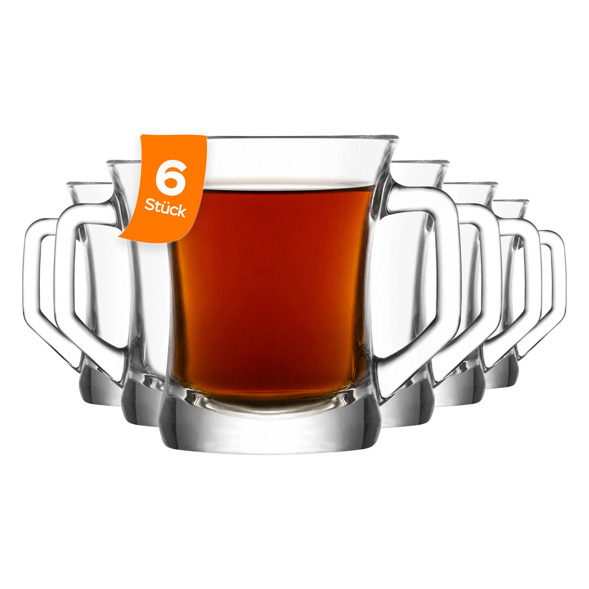LAV Gläser-Set Zen+ Tassen, 6-tlg., Glas, 6er-Set, 210ml, ideal für Tee, Kaffee, Latte Macchiato