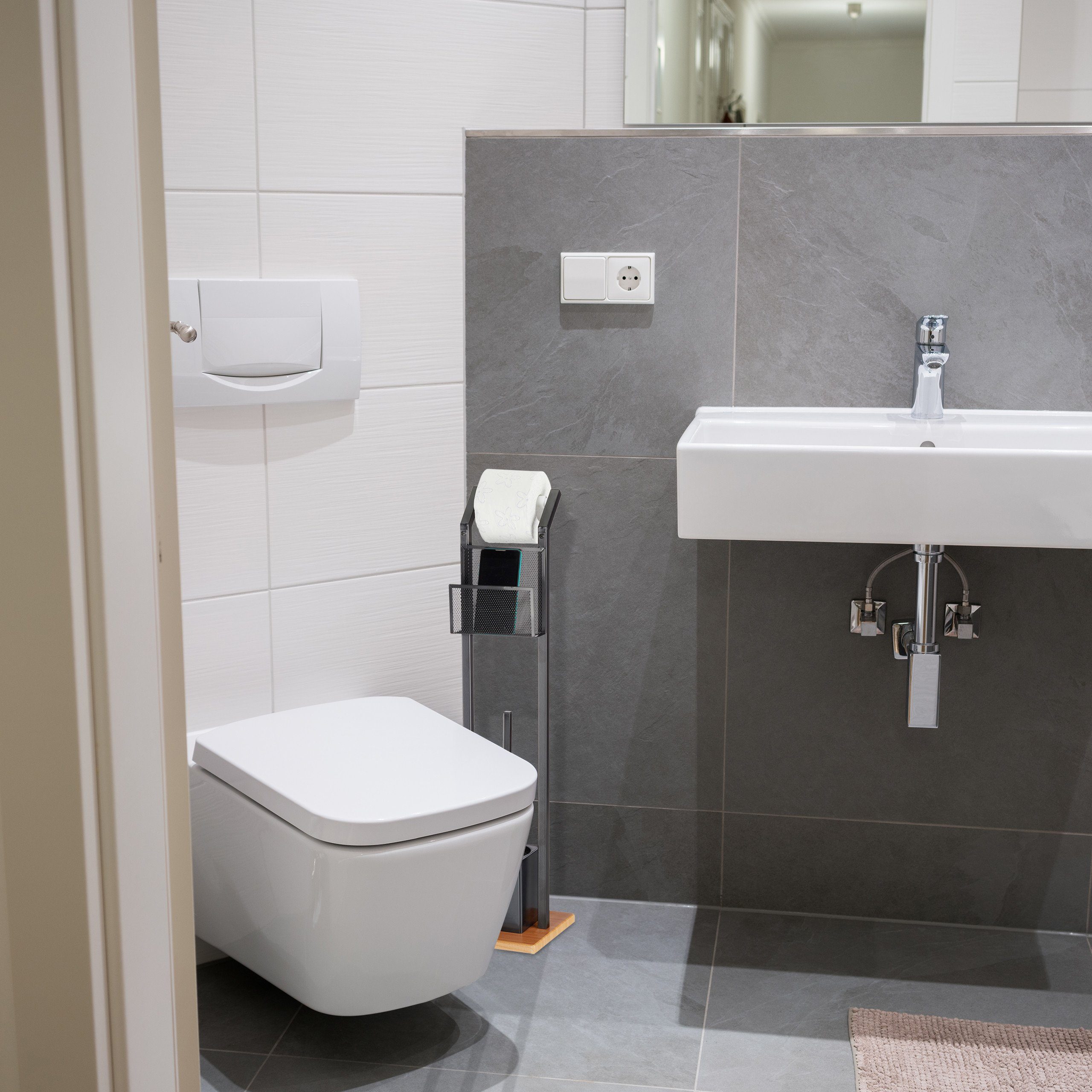 relaxdays Badezimmer-Set WC-Garnitur mit Ablage