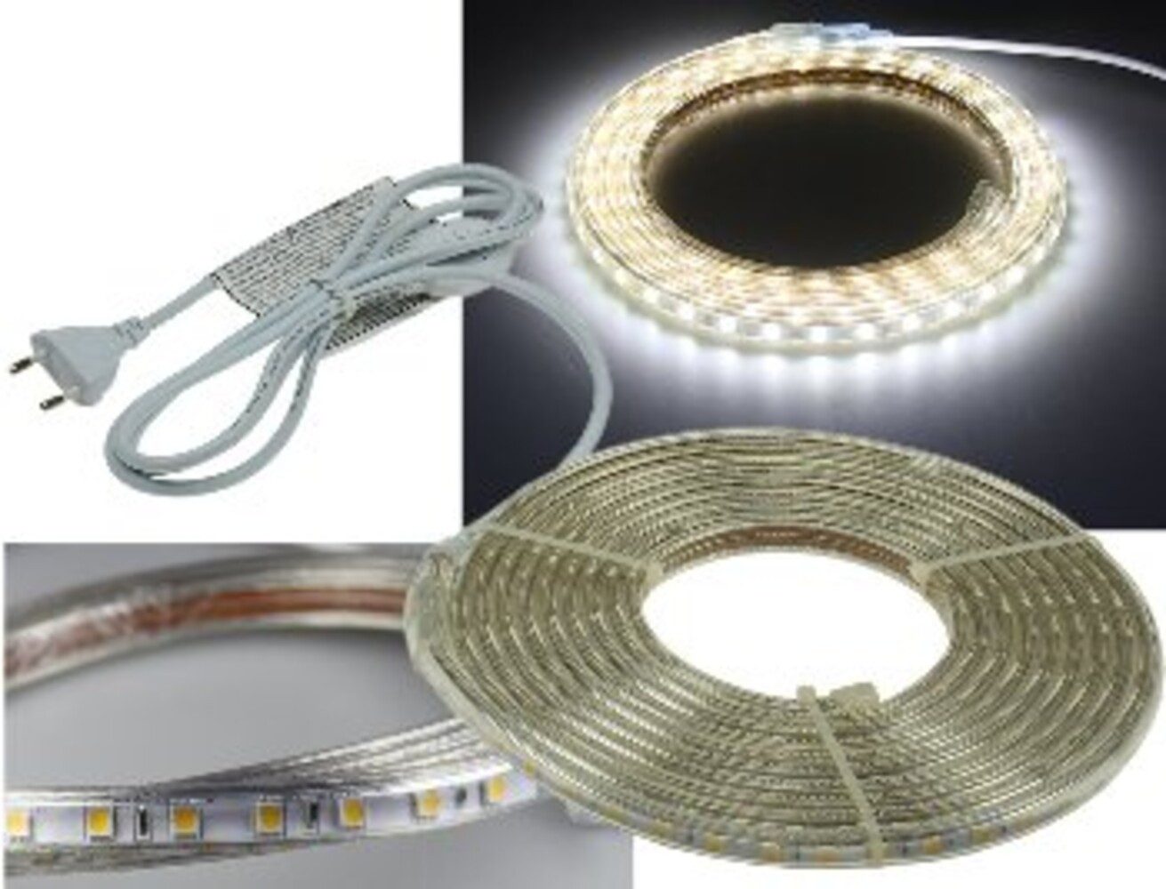 ChiliTec LED-Streifen 230V, kaltweiß, Streifenlänge: 5000, 6000K, 10W, 630lm, IP44, Hochvolt