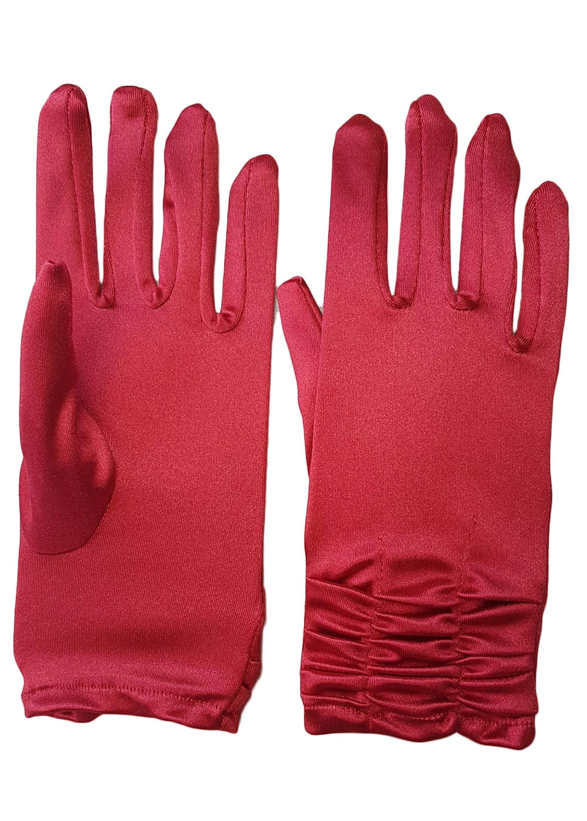 rot Satin Trends Satin-Look Handschuhe Abendhandschuhe Family mit dehnbar Raffung kurz im Damen