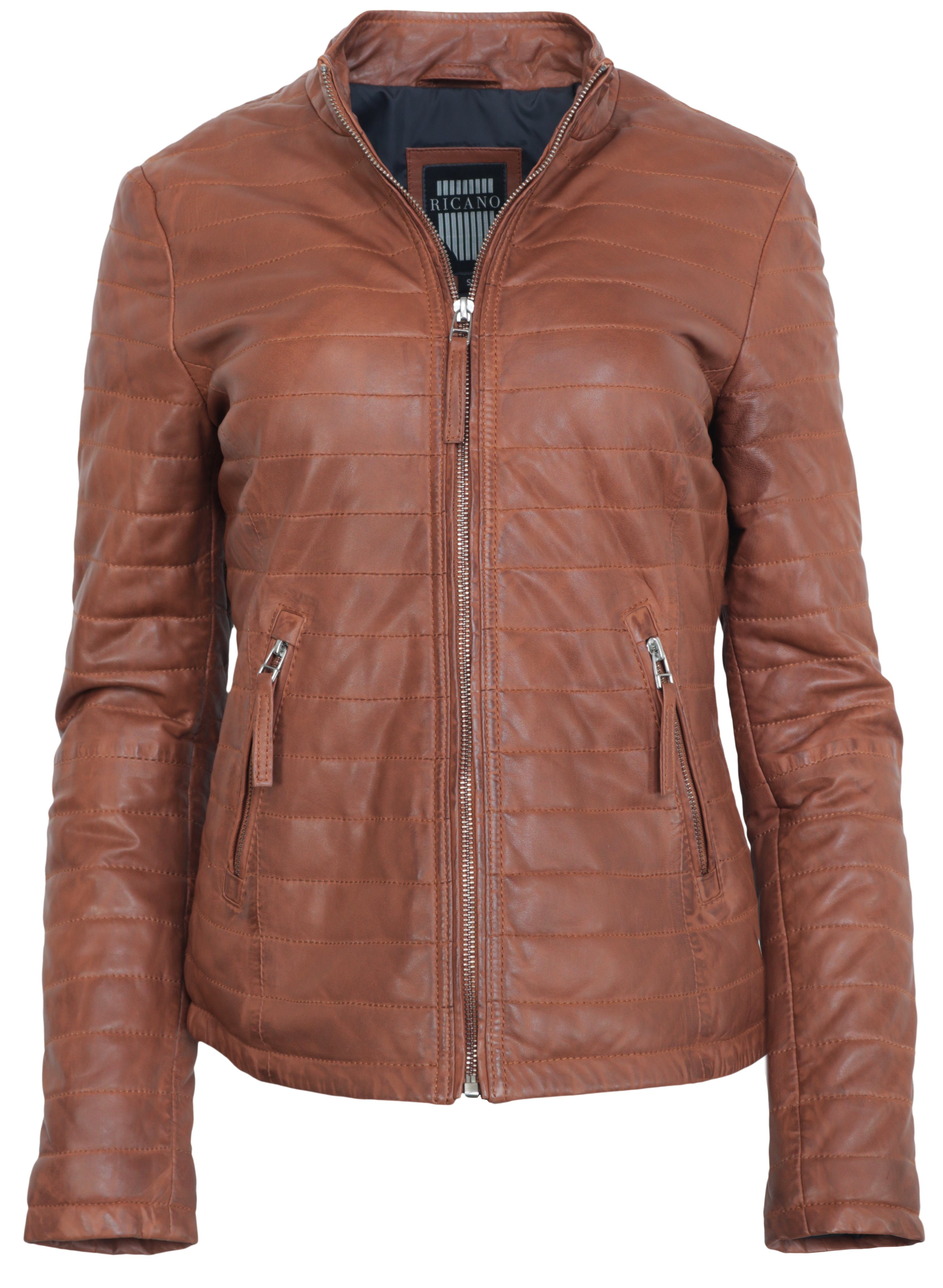 RICANO Lederjacke Padded stylische Steppjacke, hochwertiges Lamm Leder Cognac Braun | Übergangsjacken