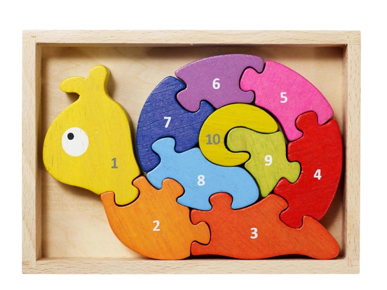 LK Trend & Style Puzzle Zahlenschnecke aus Holz von eins bis zehn., 10 Puzzleteile, nachhaltig, wasserbasierte Farben