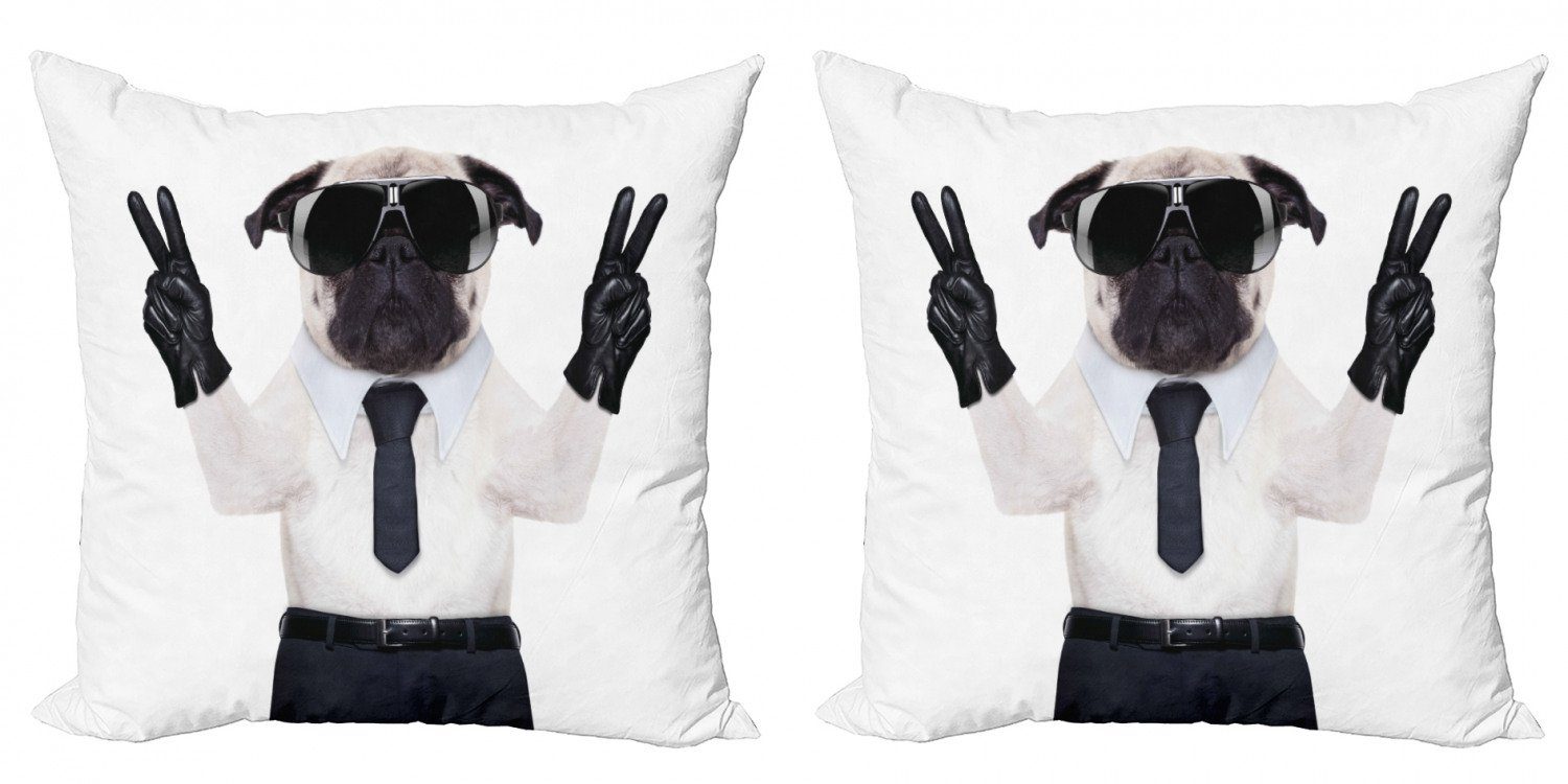 Kissenbezüge Modern Accent Doppelseitiger Digitaldruck, Abakuhaus (2 Stück), Mops Suchen Hund Brille