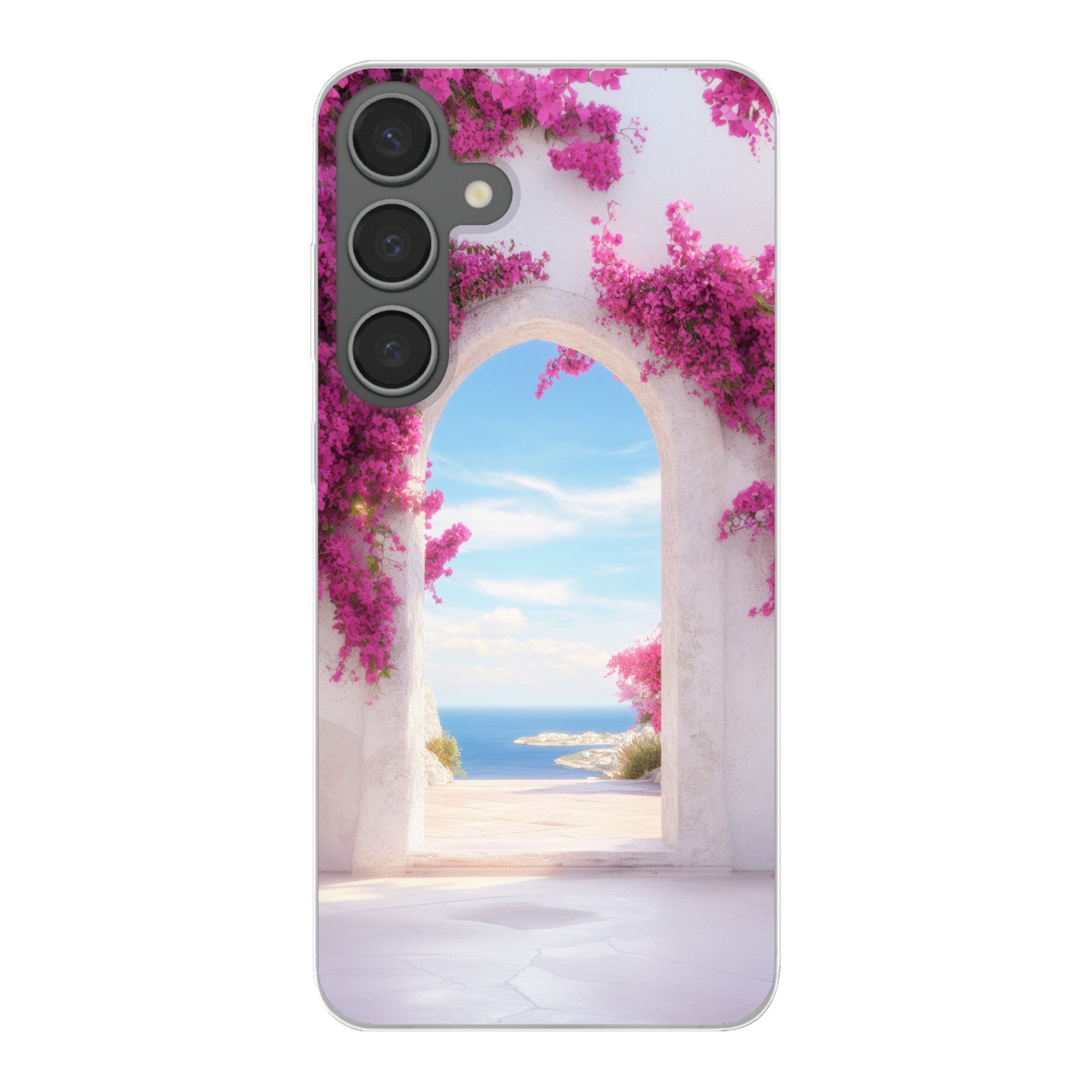 MuchoWow Handyhülle für Samsung Galaxy S24 Plus Meer - Rosa - Blumen - Tor, Phone Case, Silikon, Schutzhülle Dünn