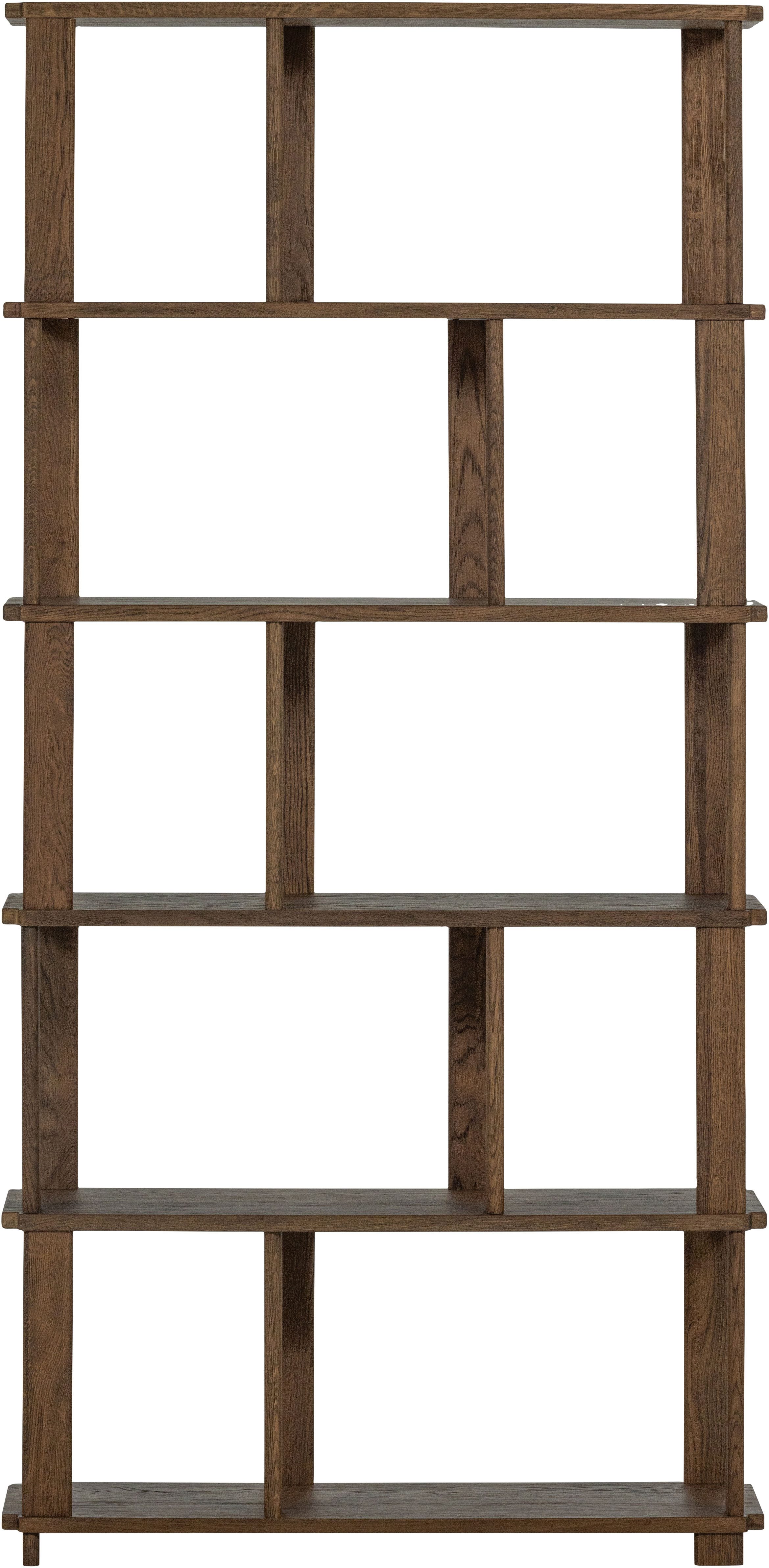 WOOOD Wandregal Riss Eichenholz mit sichtbare Maserung, B 90 x T 30 x H 186 cm, Tragkraft 10 kg pro Einlegeboden, nachbehandelbar, einfach montierbar