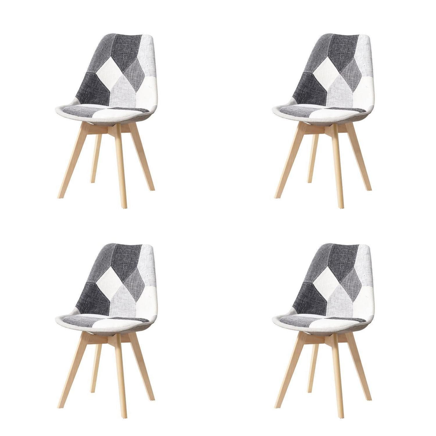 LuxusKollektion Esszimmerstuhl Esszimmerstuhl Patchwork Grau Set Massivholz 4 Stühle Patchwork Grau
