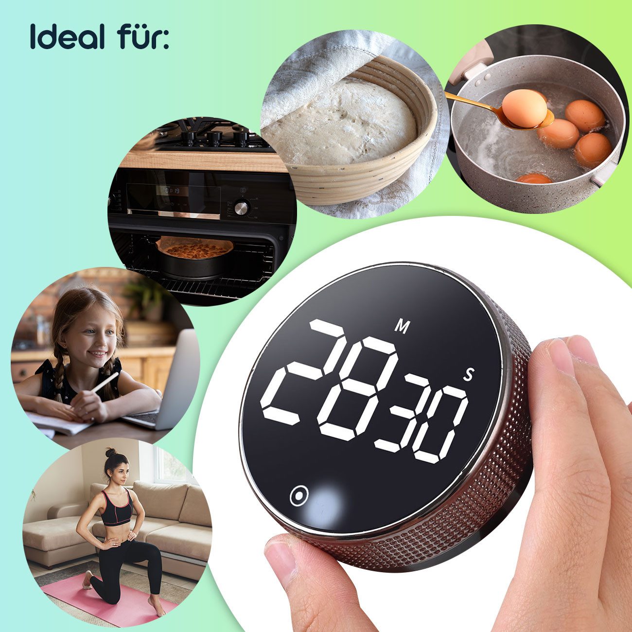 shop'n smile ideoon Küchentimer Digitaler Küchen-Timer mit Drehrad, Magnet, Alarm & LCD-Display Präzise Zeiteinstellung von 0 bis 99 Min. per Drehrad – Bild 5 von 5