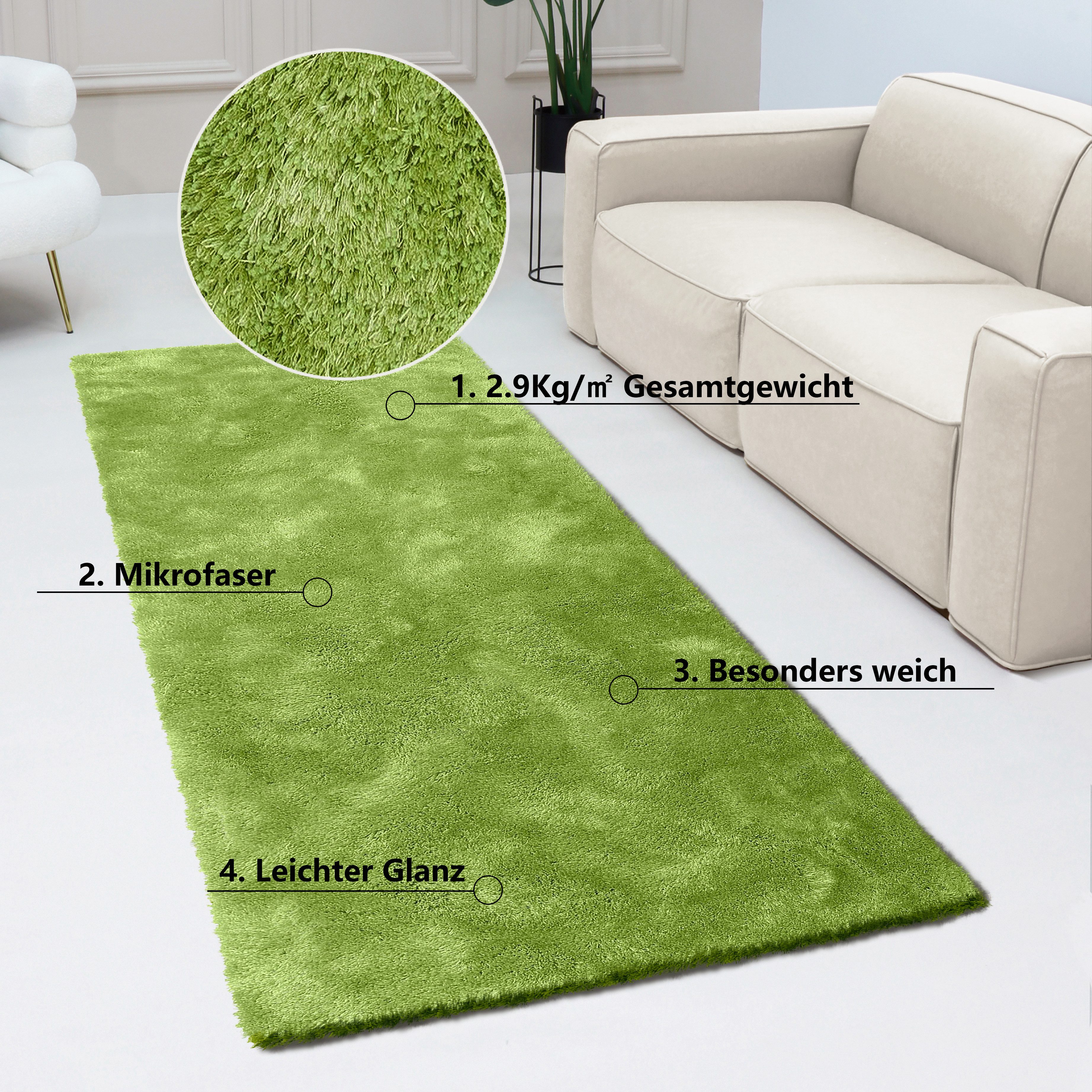 Bruno Banani Hochflor-Läufer Dana Teppich, Kundenliebling, rechteckig, Höhe: 30 mm, Brücke, uni, weich, Mikrofaser, Diele, Flur, Wohnzimmer, Schlafzimmer