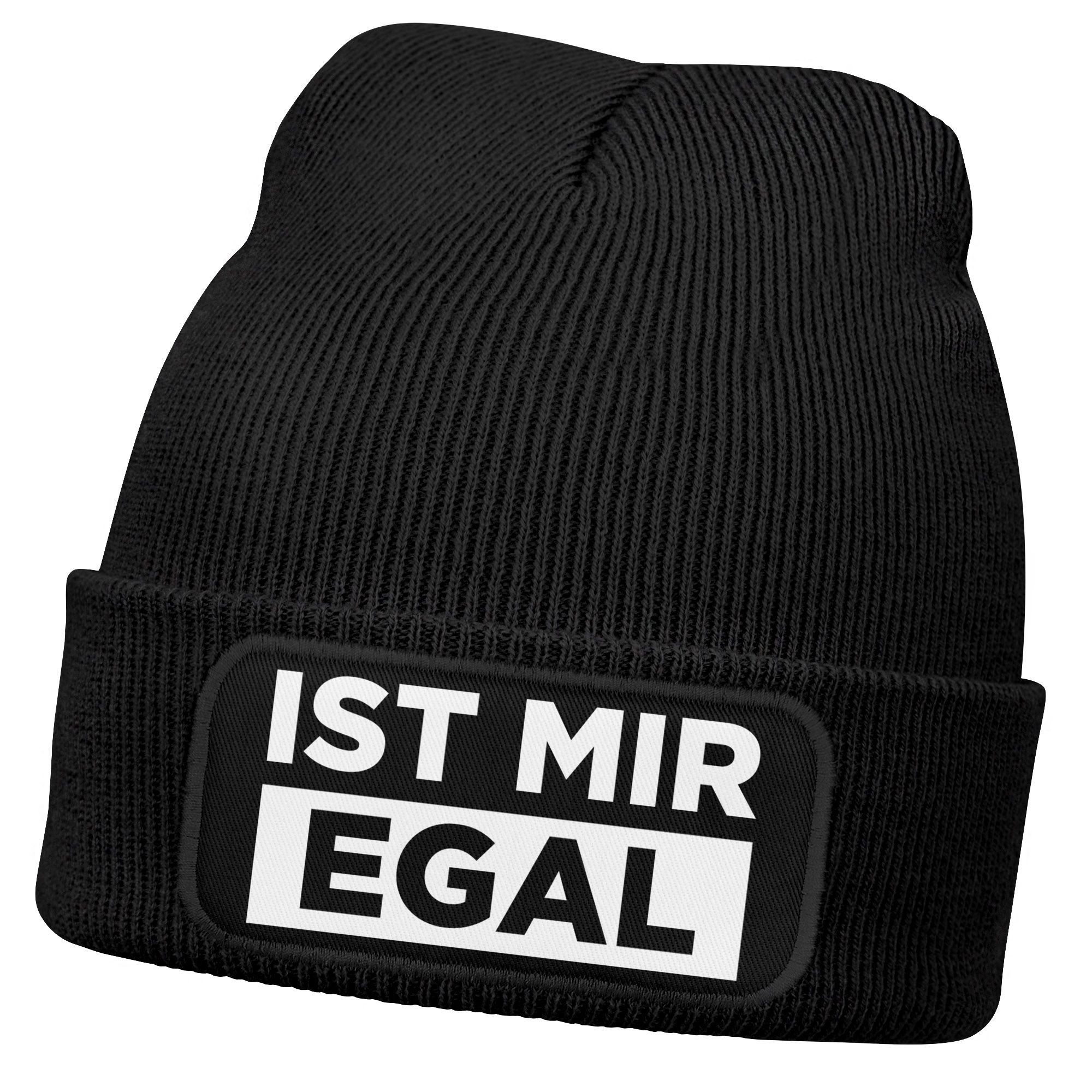 Strickmütze Damen Beanie mit Patch Strickmütze mit Spruch Ist mir egal lustig