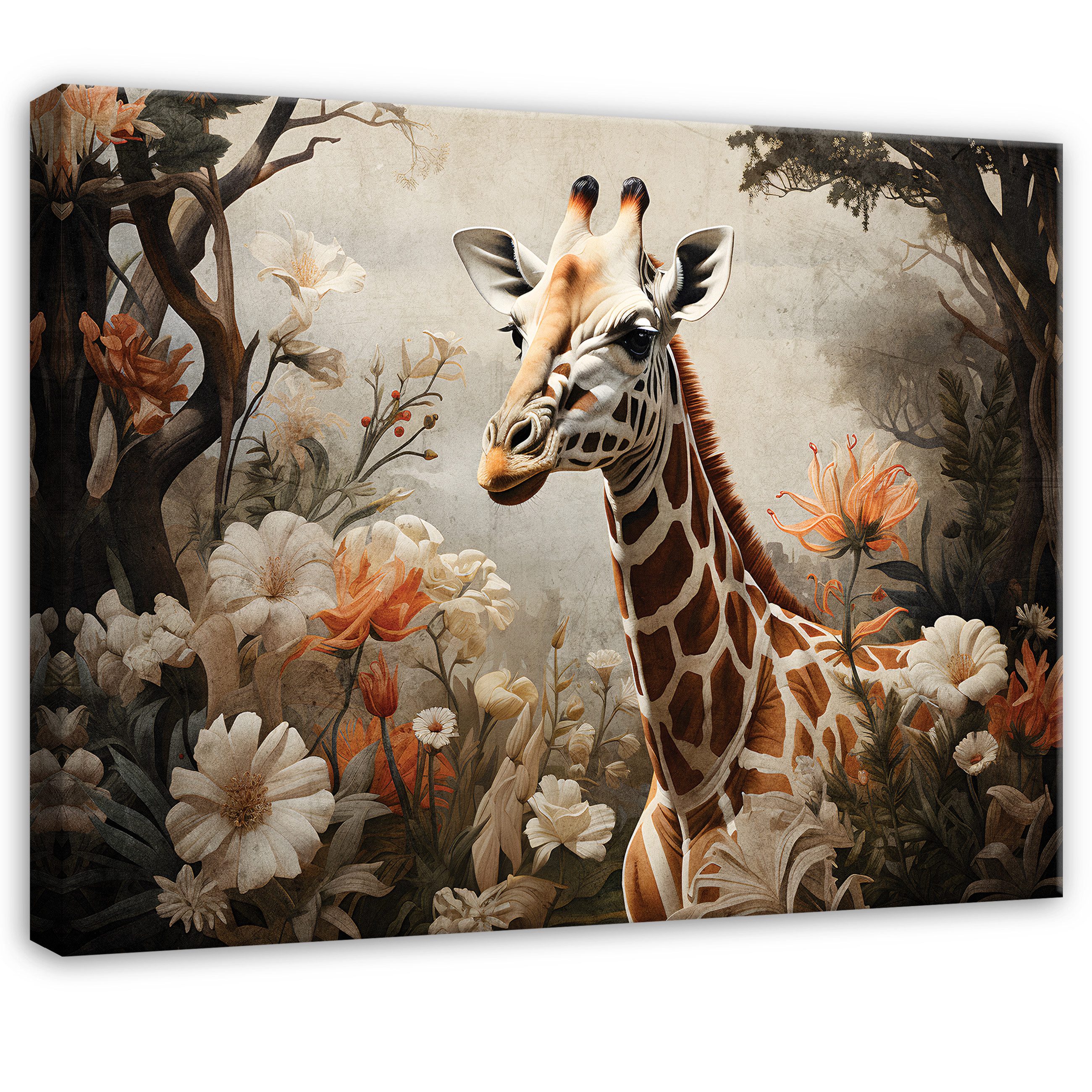 Wallarena Leinwandbild Kinderzimmer Giraffe Natur beige Wandbilder Wand Deko XXL Bilder, Giraffe (groß Bilder Wohnzimmer Schlafzimmer Einteilig, 1 St), Leinwandbild Wohnzimmer Badezimmer Küche Wand Deko Bilder Modern 60x40