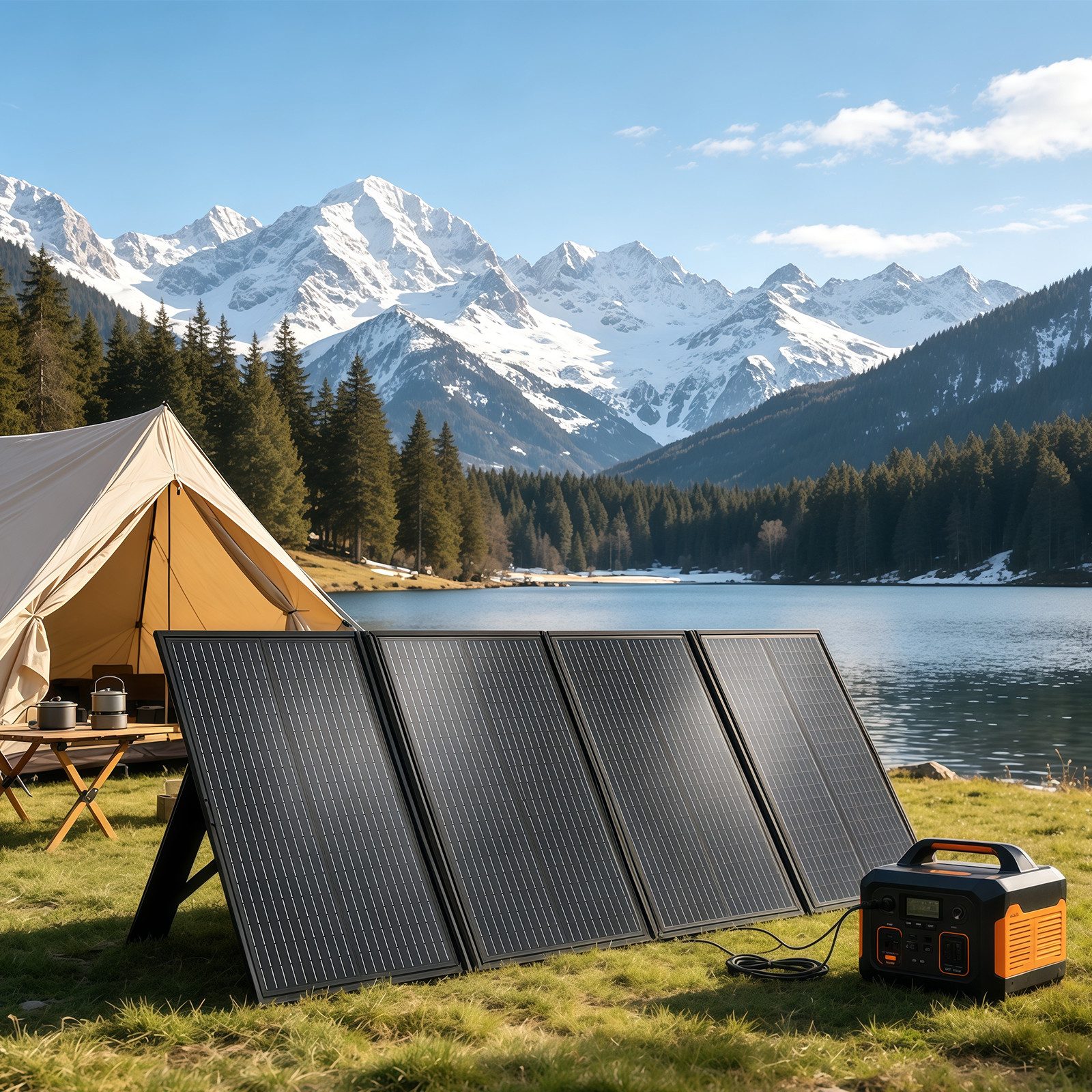 GLIESE Solarmodul 400W 36V faltbares Solarpanel Monokristallin mit 4-in-1 Kabel, Tragbares Solarpanel 4-fach, für Wohnmobil, Boot, Camping