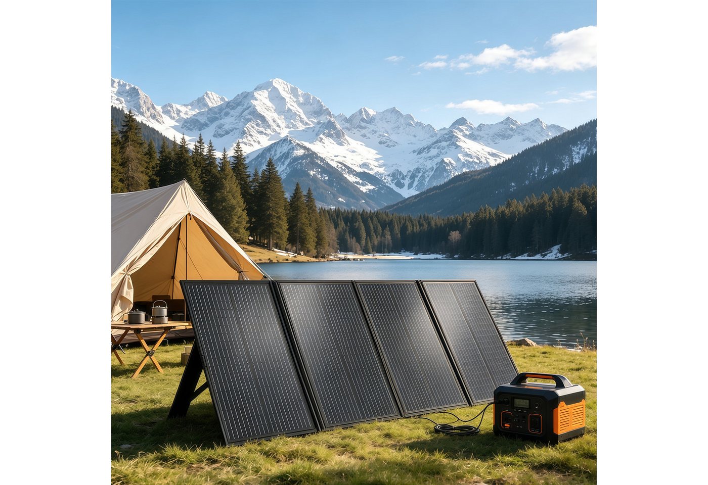GLIESE Solarmodul 400W 36V faltbares Solarpanel Monokristallin mit 4-in-1 Kabel, Tragbares Solarpanel 4-fach, für Wohnmobil, Boot, Camping