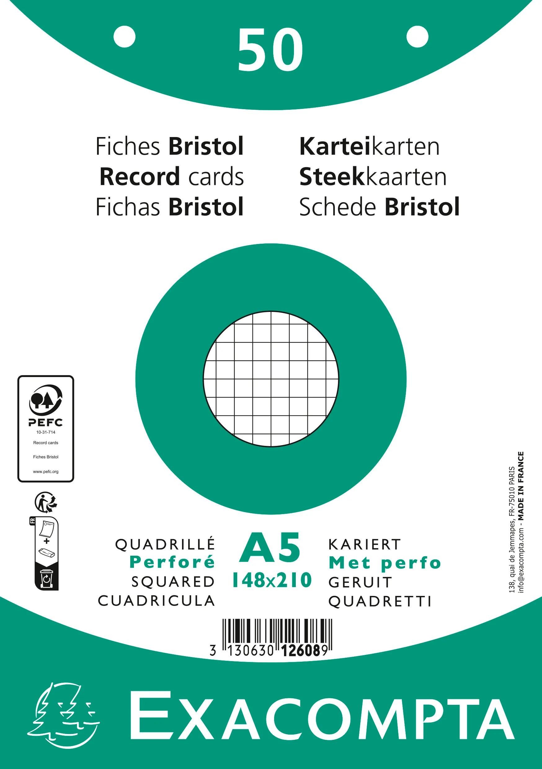 EXACOMPTA Karteikarten 20x Karteikarten A5 kariert gel Weiss 50Stk - Weiß - 12608E, Karteikarten