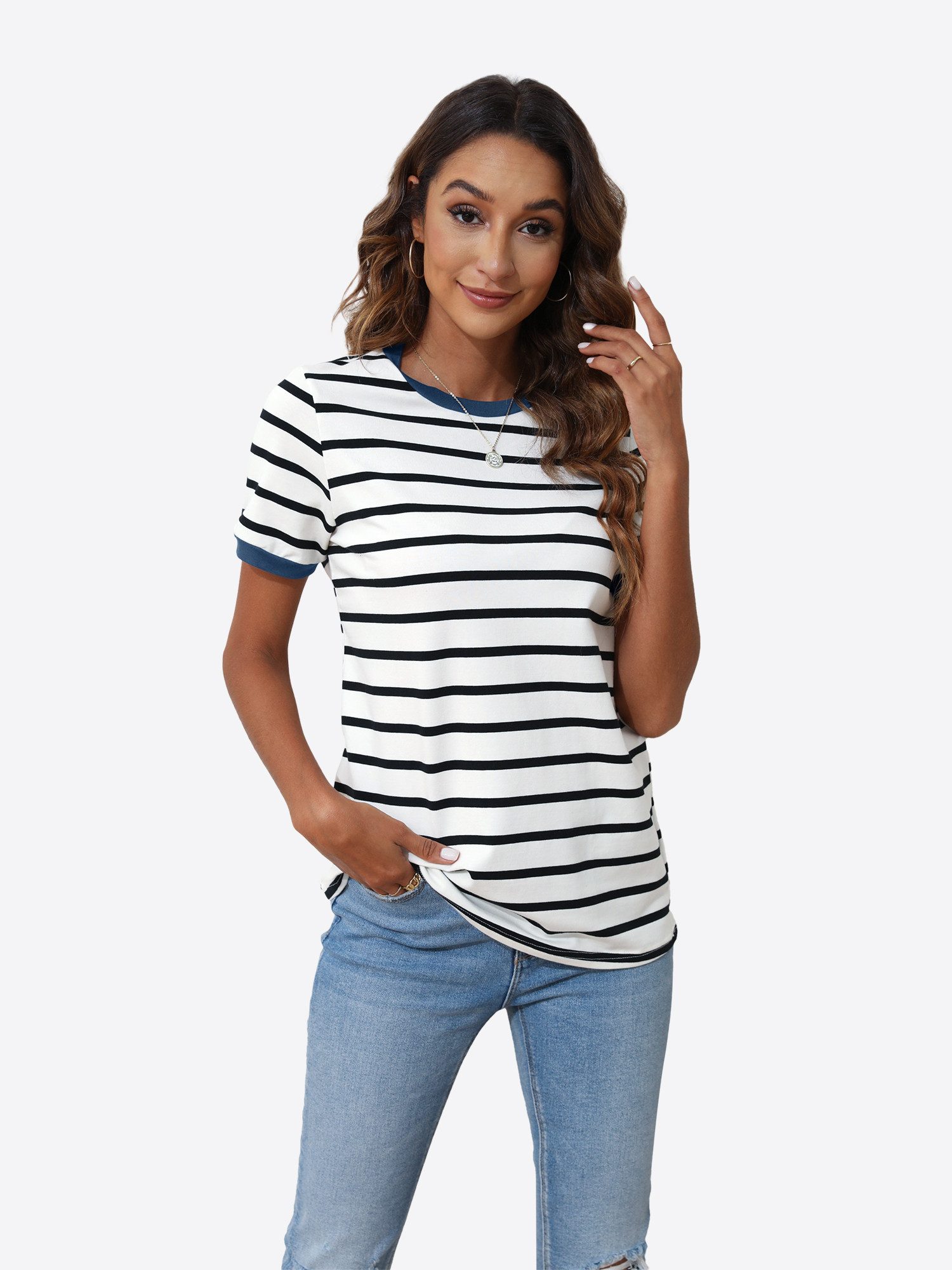 Imily Bela T-Shirt Damen Einfaches Kurzarm Top (Packung, 1-tlg., 1per-Pack) mit Rundhalsausschnitt