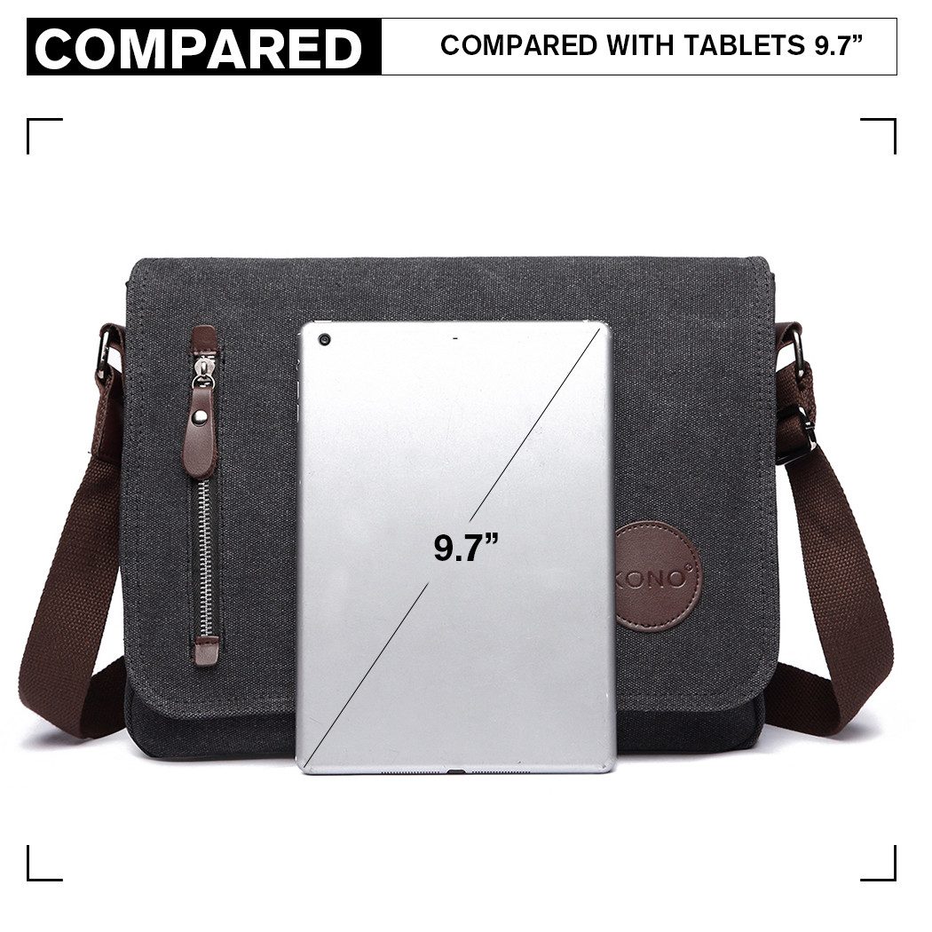 KONO Messenger Bag Leinwand Laptop Messenger Tasche 13,5" für Herren&Damen – Bild 5 von 5