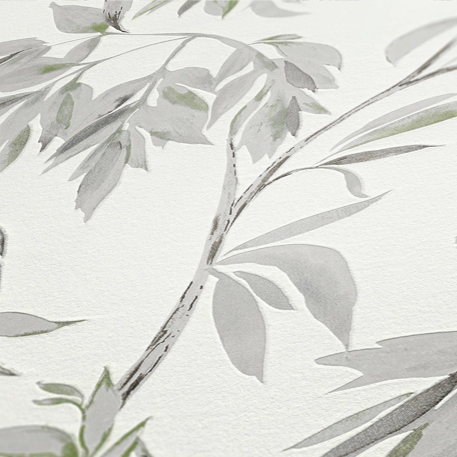 A.S. Création grau/grün/weiß Blumen botanisch, Tapete Attractive, Vliestapete floral