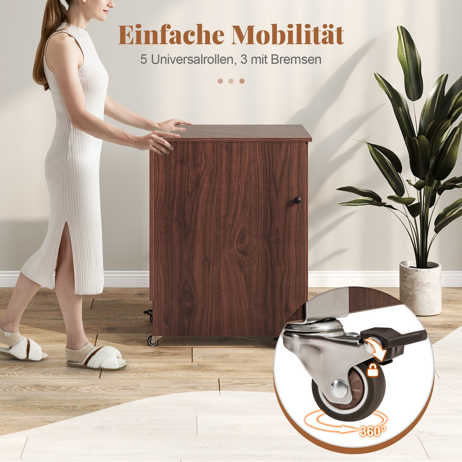 COSTWAY Schreibtisch 2 in 1 Nähtisch klappbar mit Ladestation, Rollen, Nähmaschinenschrank – Bild 5 von 5