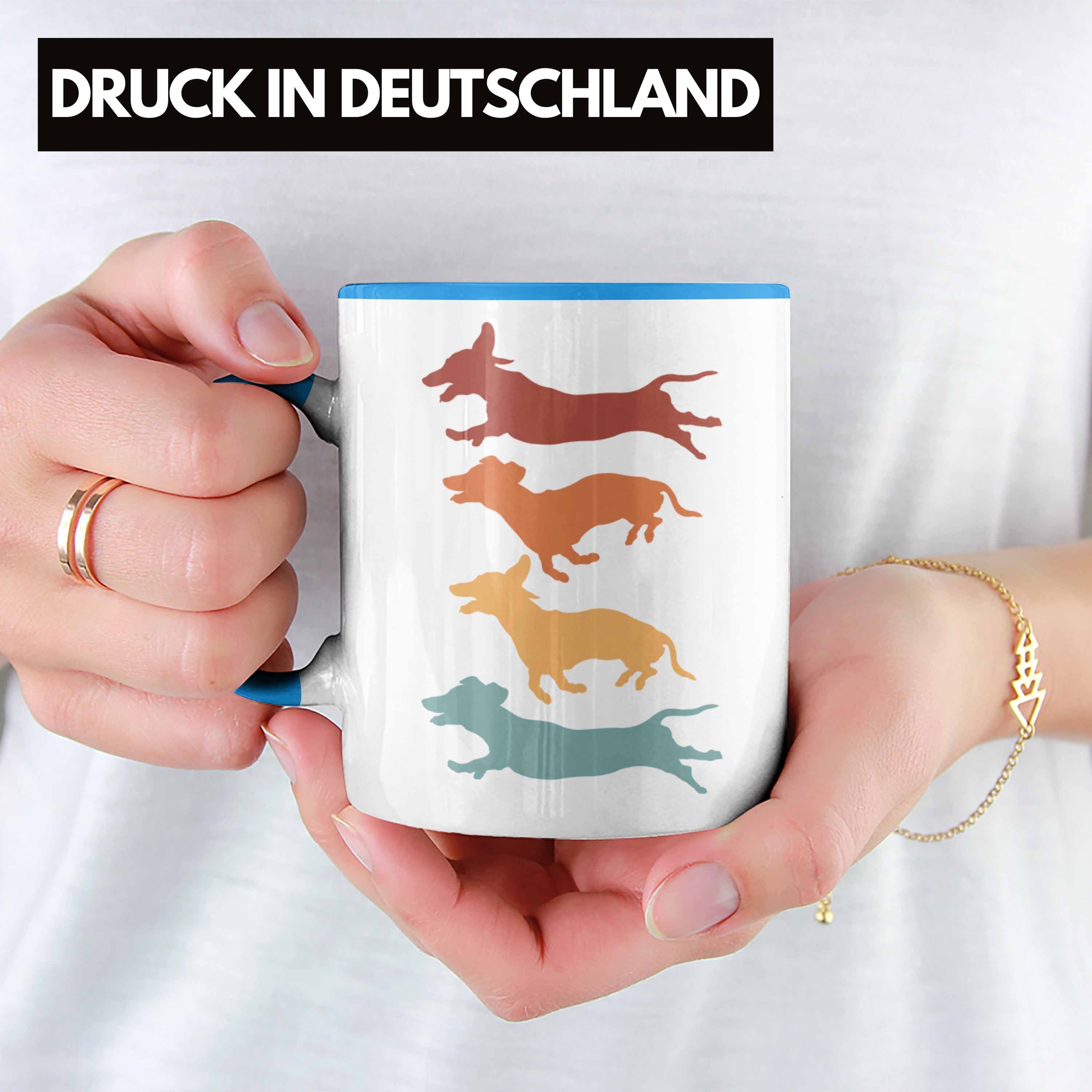 Trendation Tasse Herrchen Frauchen Dackel für Grafik Ge Dackel-Besiterin Tasse Geschenk Blau
