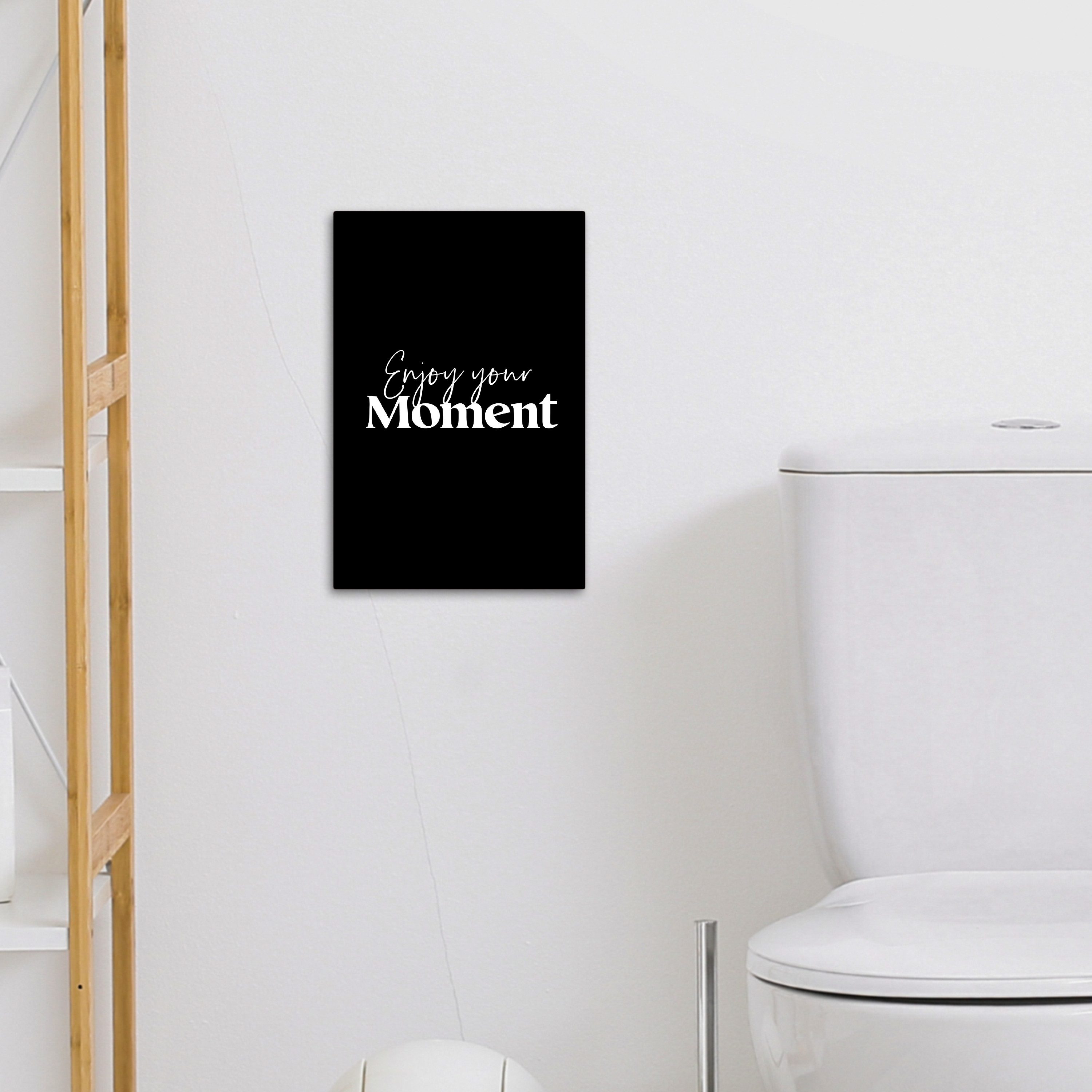 OneMillionCanvasses® Leinwandbild Zitat - Enjoy your moment - Sprüche - Schwarz, Fotodruck (1 St), Badezimmer Deko, Bilder WC, Toilette Wanddeko 20x30 cm – Bild 4 von 5