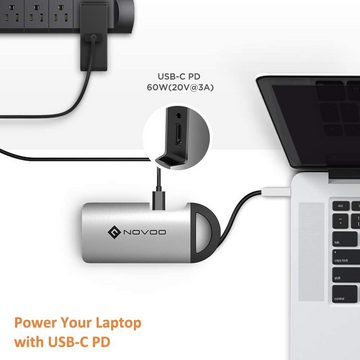 NOVOO 8 in 1 Adapter, Leistungsstarke Anschlusserweiterung für den PC USB-Adapter USB-C zu USB-C, usb 3.0, HDMI, LAN, Type-C PD, TF Kartenleser, SD Kartenleser, Kompatibel mit Windows Laptop, Tablet, MacBook & Ipad