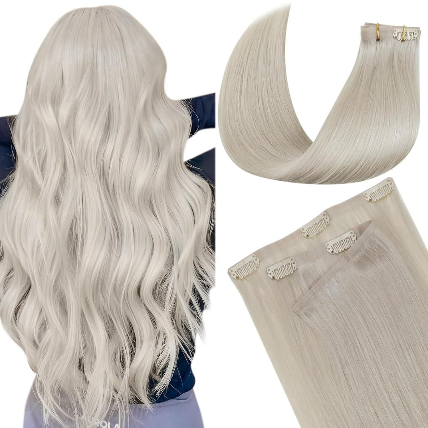 LuxusKollektion Echthaar-Extension Clip Extensions Echthaar Blond Glatt 130g 50cm 7PCS 2.3 60 Invisible