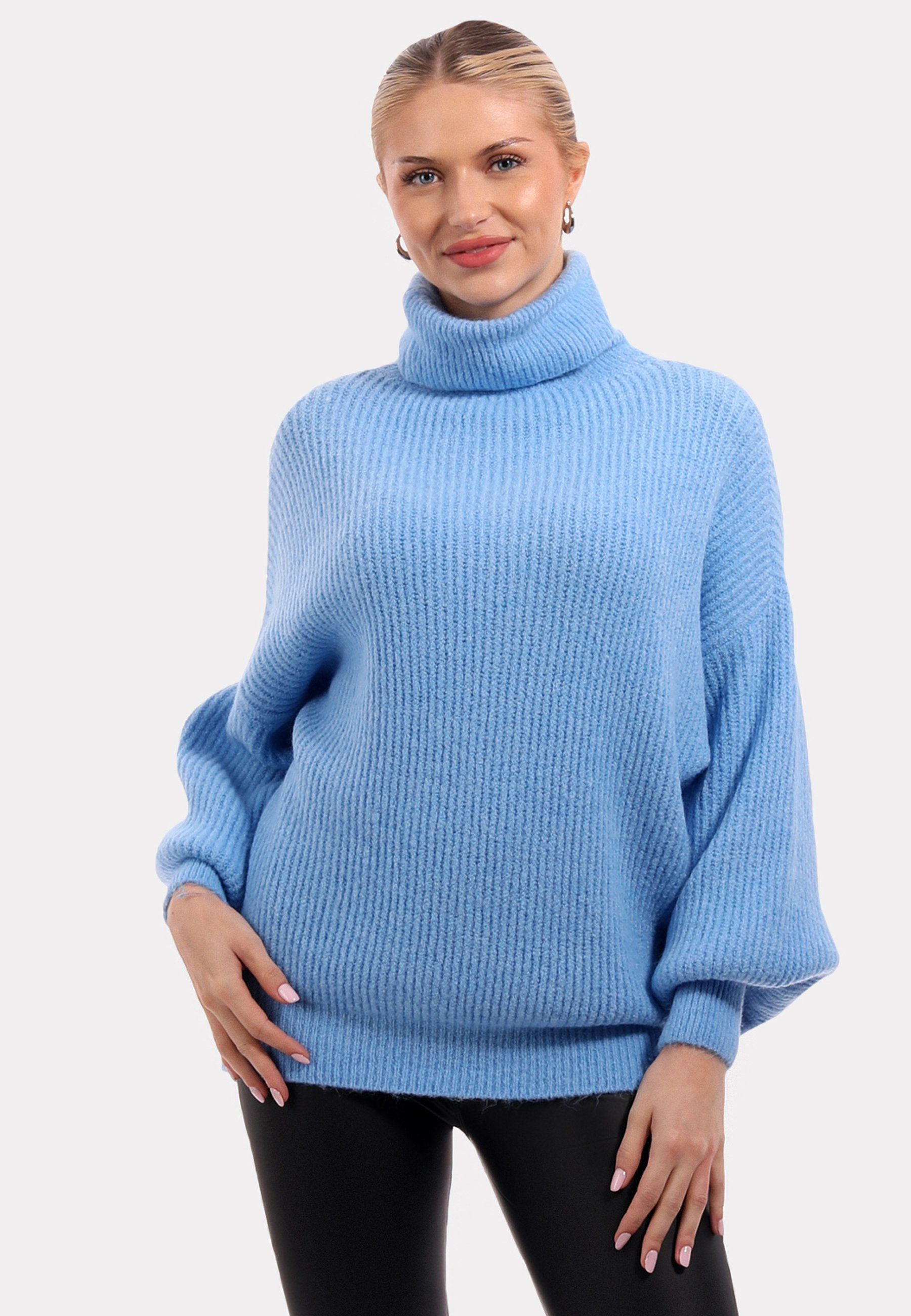 Fashion in Pullover Winter YC Rollkragen mit Style Blau & Casual Rollkragenpullover Unifarbe Sweater