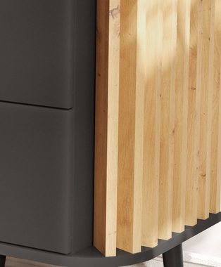 xonox.home Kommode Pure (Sideboard in grau mit Artisan Eiche, 120 x 88 cm), Retro Design