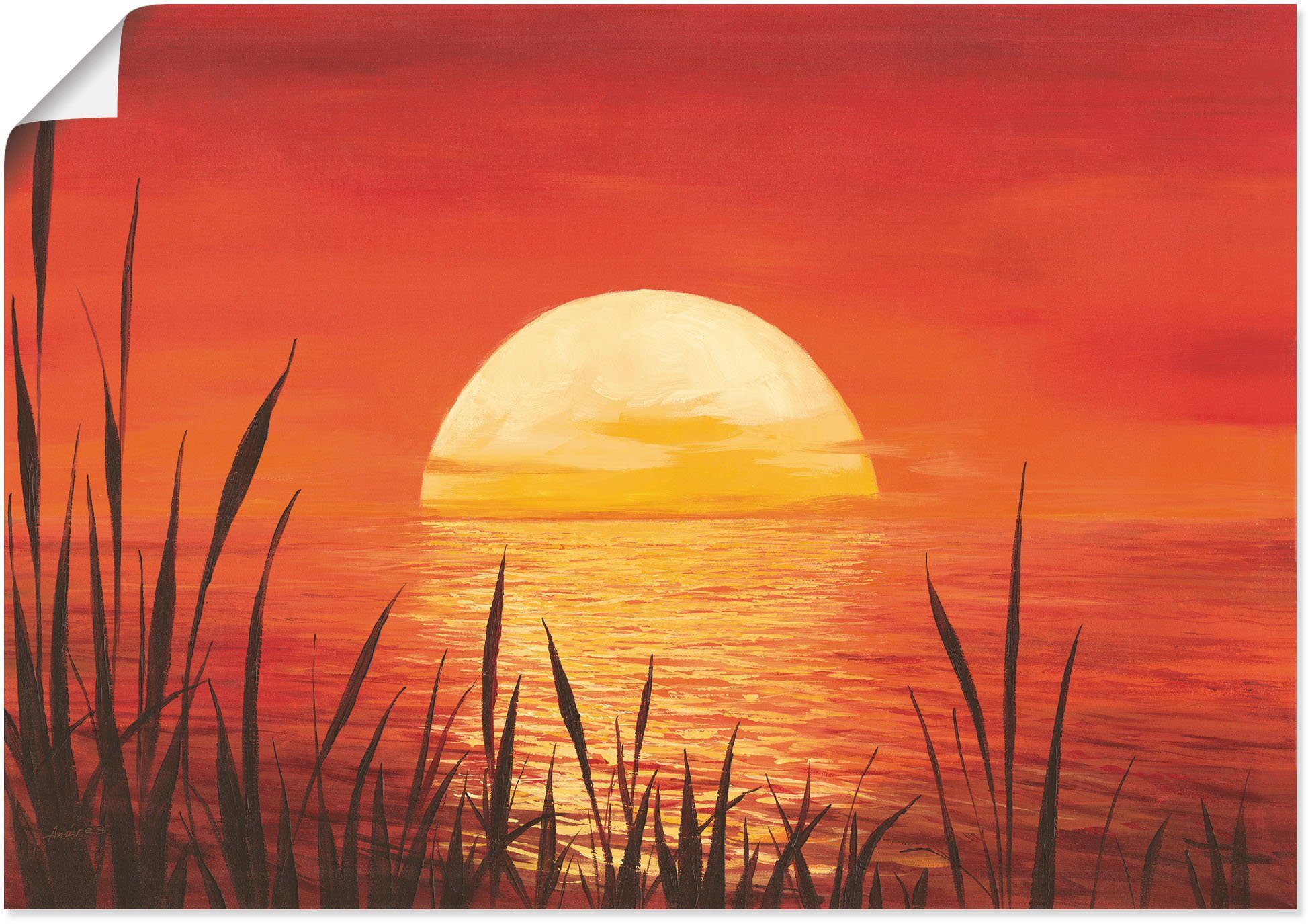 Artland Wandbild Roter Sonnenuntergang am Ozean, Bilder vom Sonnenuntergang & -aufgang (1 St), als Alubild, Leinwandbild, Wandaufkleber oder Poster in versch. Größen