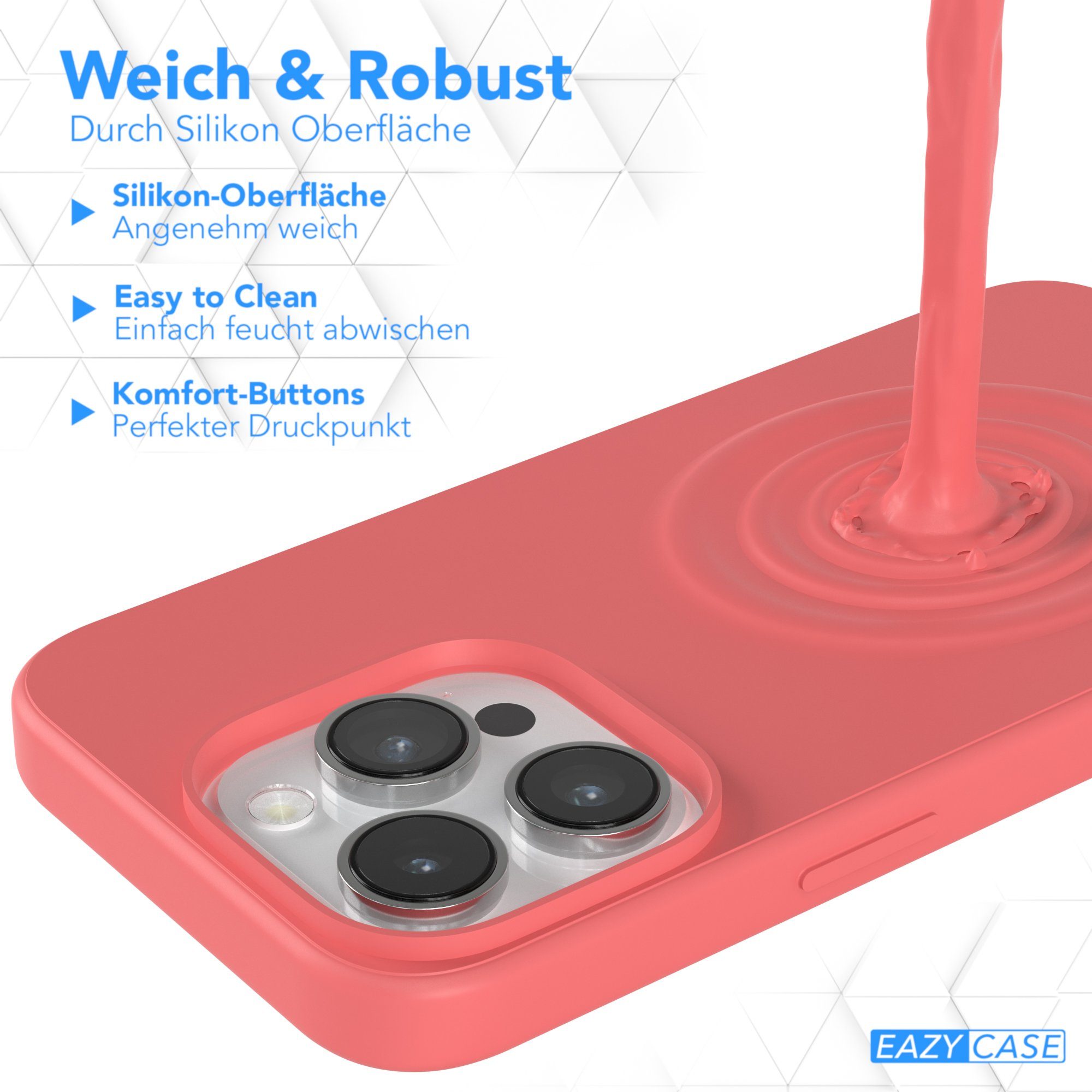EAZY CASE Handyhülle für Apple iPhone 14 Pro Hülle Silikon 6,1 Zoll, Schutzhülle mit Kameraschutz stoßfest telefonhülle Matt Rot / Hellrot – Bild 5 von 5