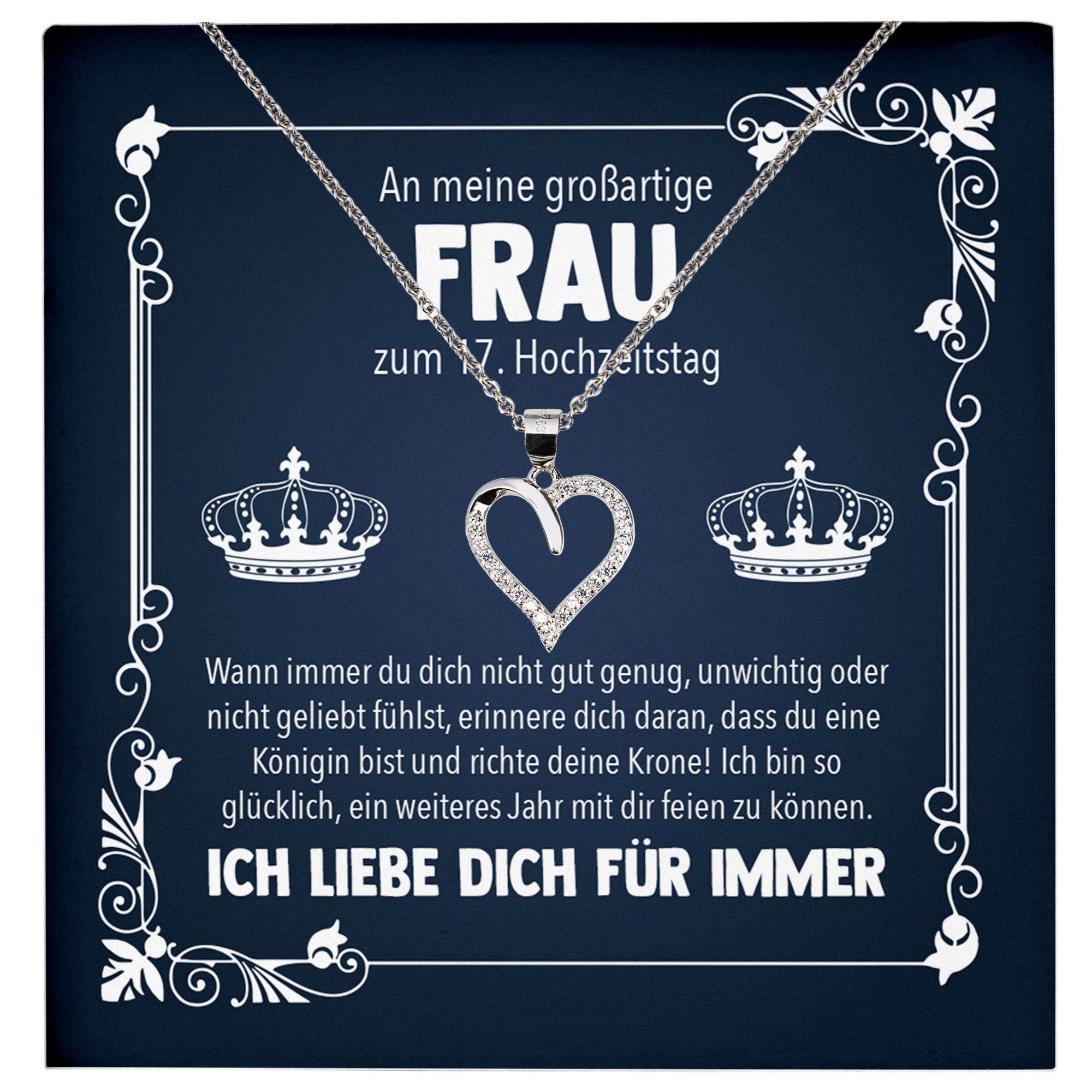 Valentinstagsgeschenk 22Feels Schmuckset Ehefrau 17. Hochzeitstag Geschenk Königin Damen Herz Halskette Liebe, Echt-Silber 925/000, Karte Made In Germ