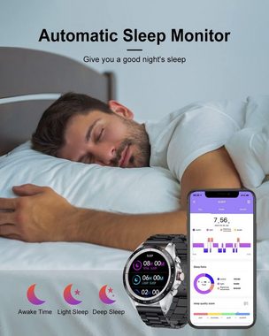 Lige Herren, Aktivitätstracker Fitness Bluetooth Anruf Smartwatch (Andriod iOS), mit Herzfrequenz Schlafmonitor 5ATM Wasserdicht Armbanduhr Sportuhren