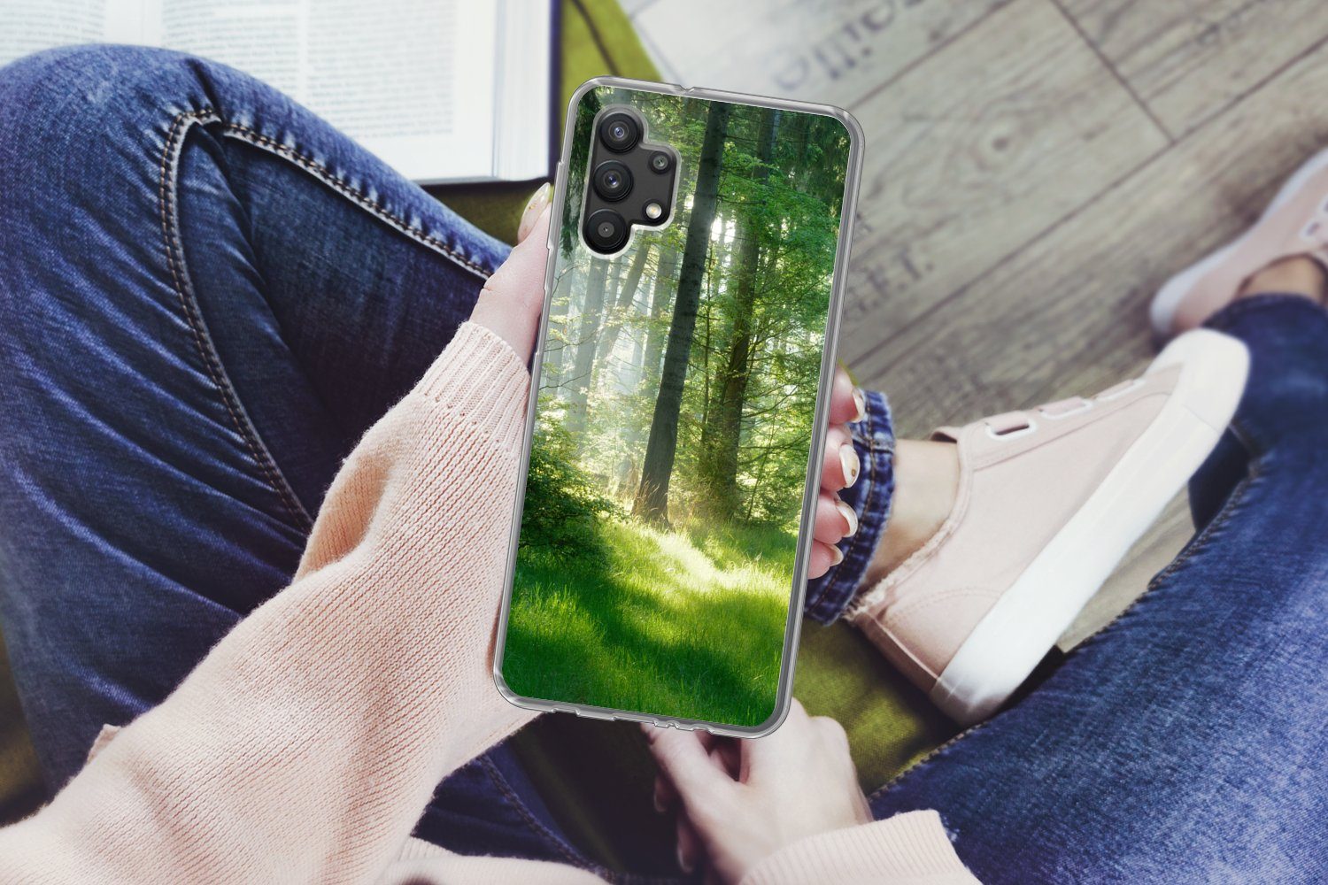 MuchoWow Handyhülle für Samsung Galaxy A32 5G Natur - Bäume - Wald - Grün - Sonne - Gras -, Smartphone-Bumper, Print, Handy Schutzhülle Dünn