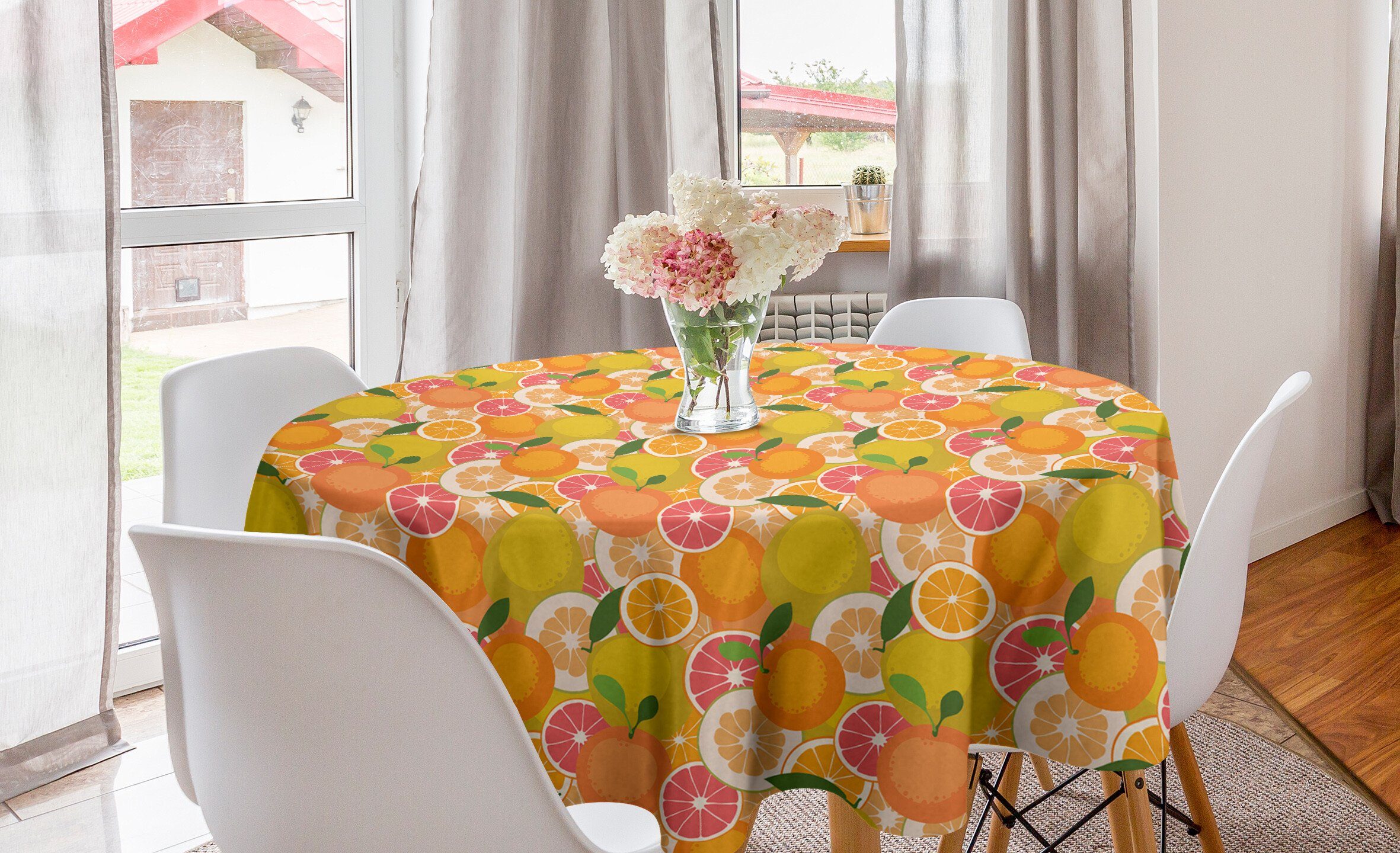 Abakuhaus Tischdecke Kreis Tischdecke Abdeckung für Esszimmer Küche Dekoration, Mandarine Frische Tasty Zitrusfrucht
