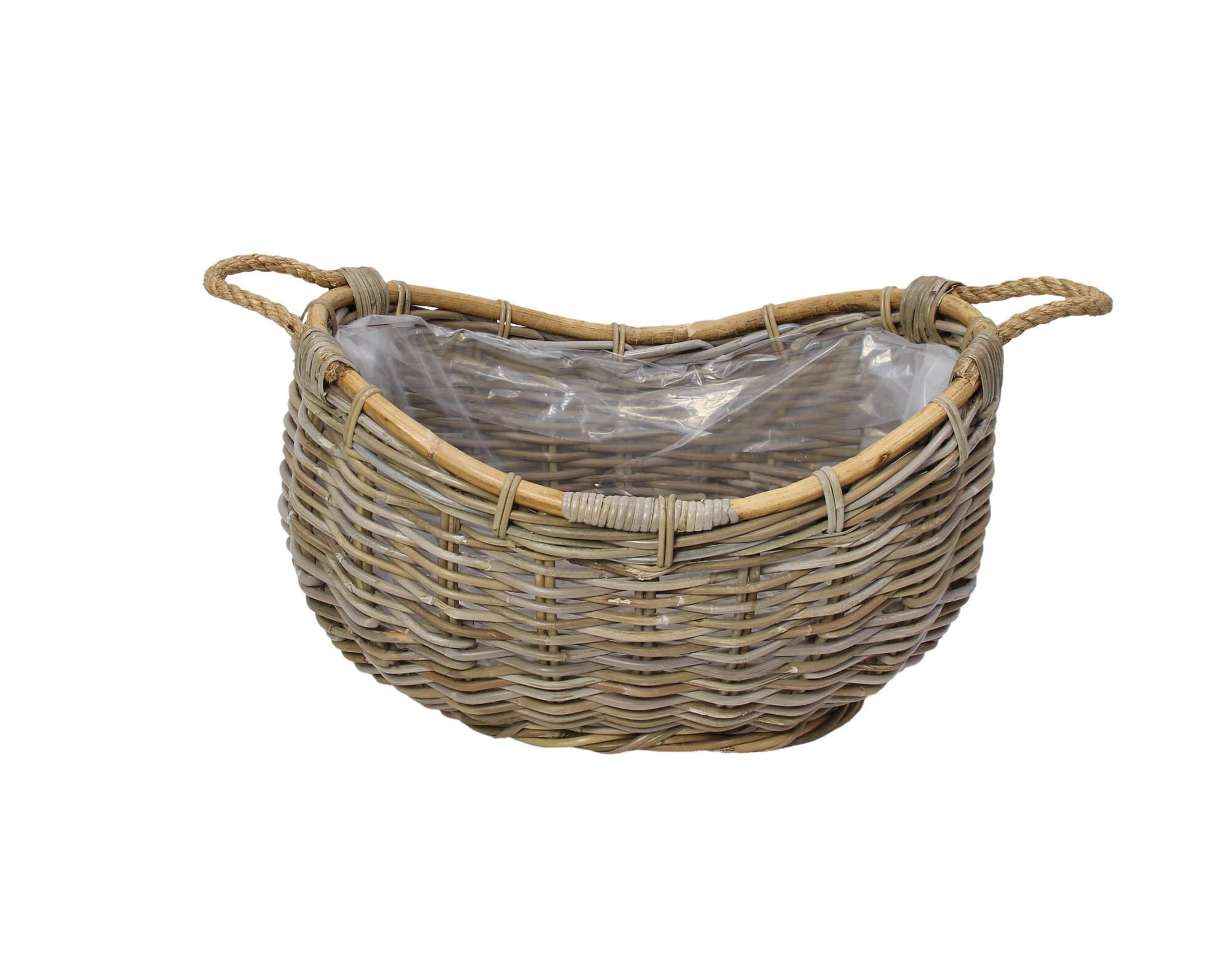 Dekoleidenschaft Pflanzschale "Koobo Grey" XXL Rattan Pflanzkorb, Blumentopf Pflanzkübel Pflanztopf, 58 x 43 cm, Blumenkorb