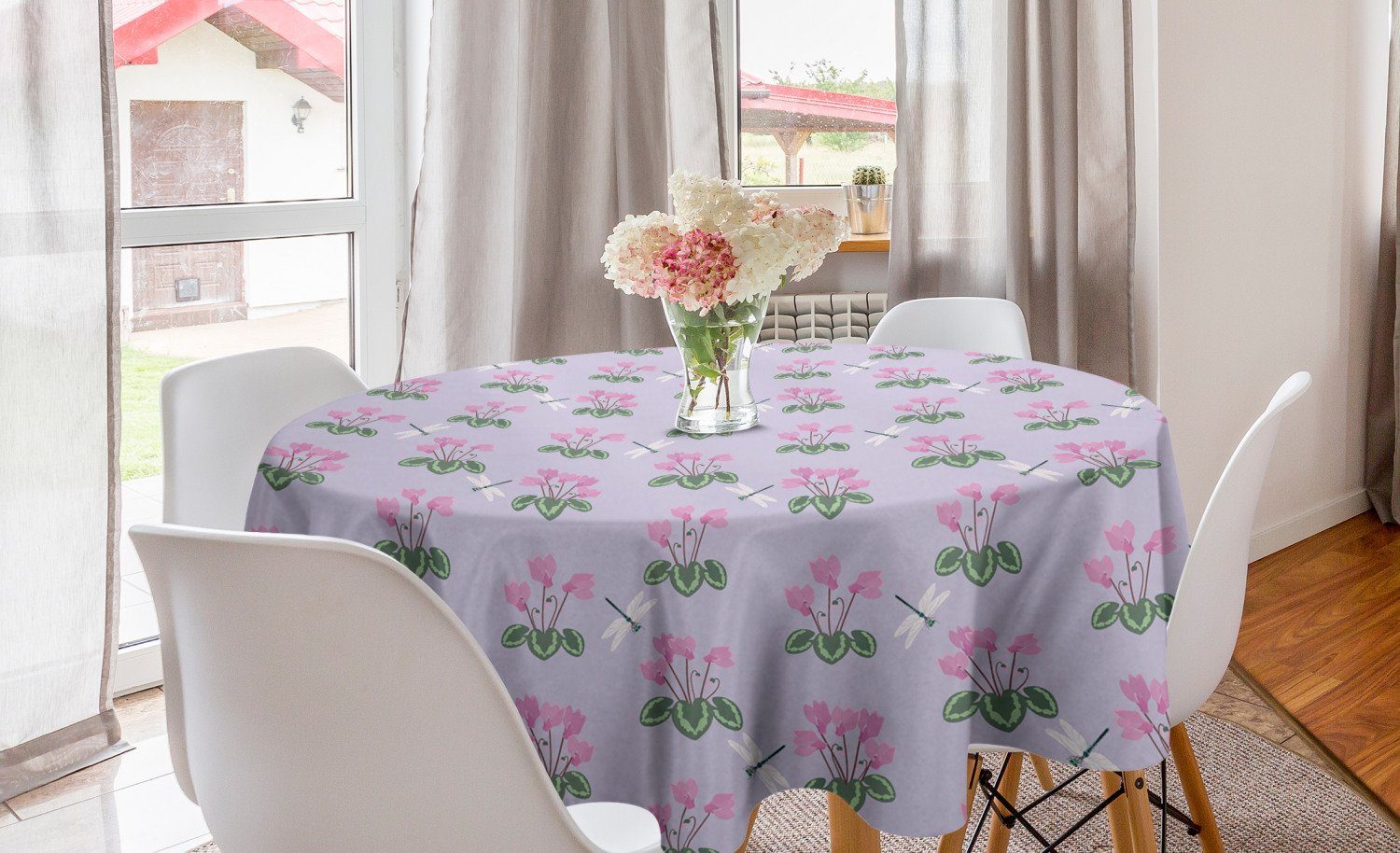 Abakuhaus Tischdecke Küche und Kreis Dekoration, Abdeckung Tischdecke für Blumen Libellen Cyclamens Esszimmer
