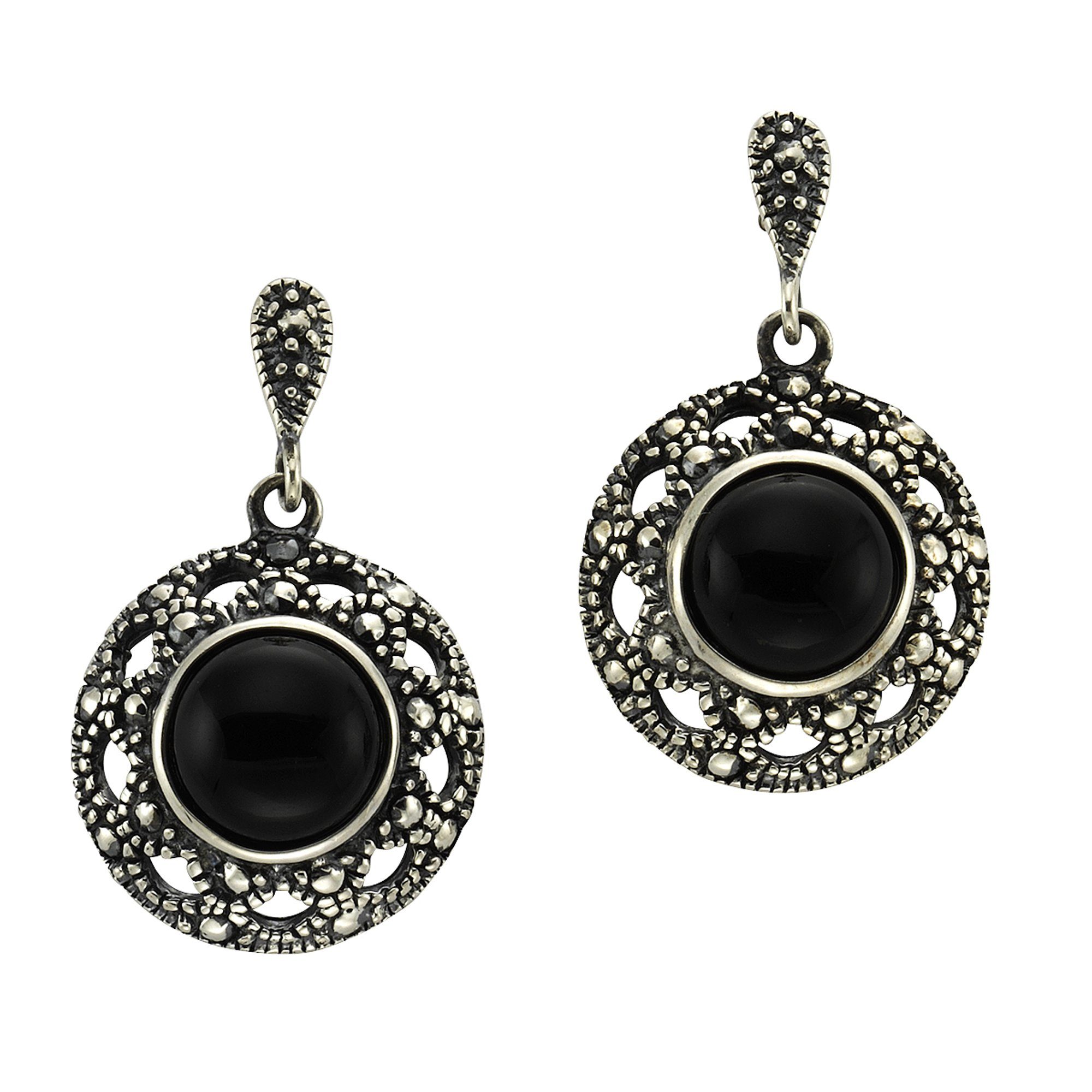 Zeeme Paar Сережки Silber 925 oxydiert mit schwarzem Achat 8mm