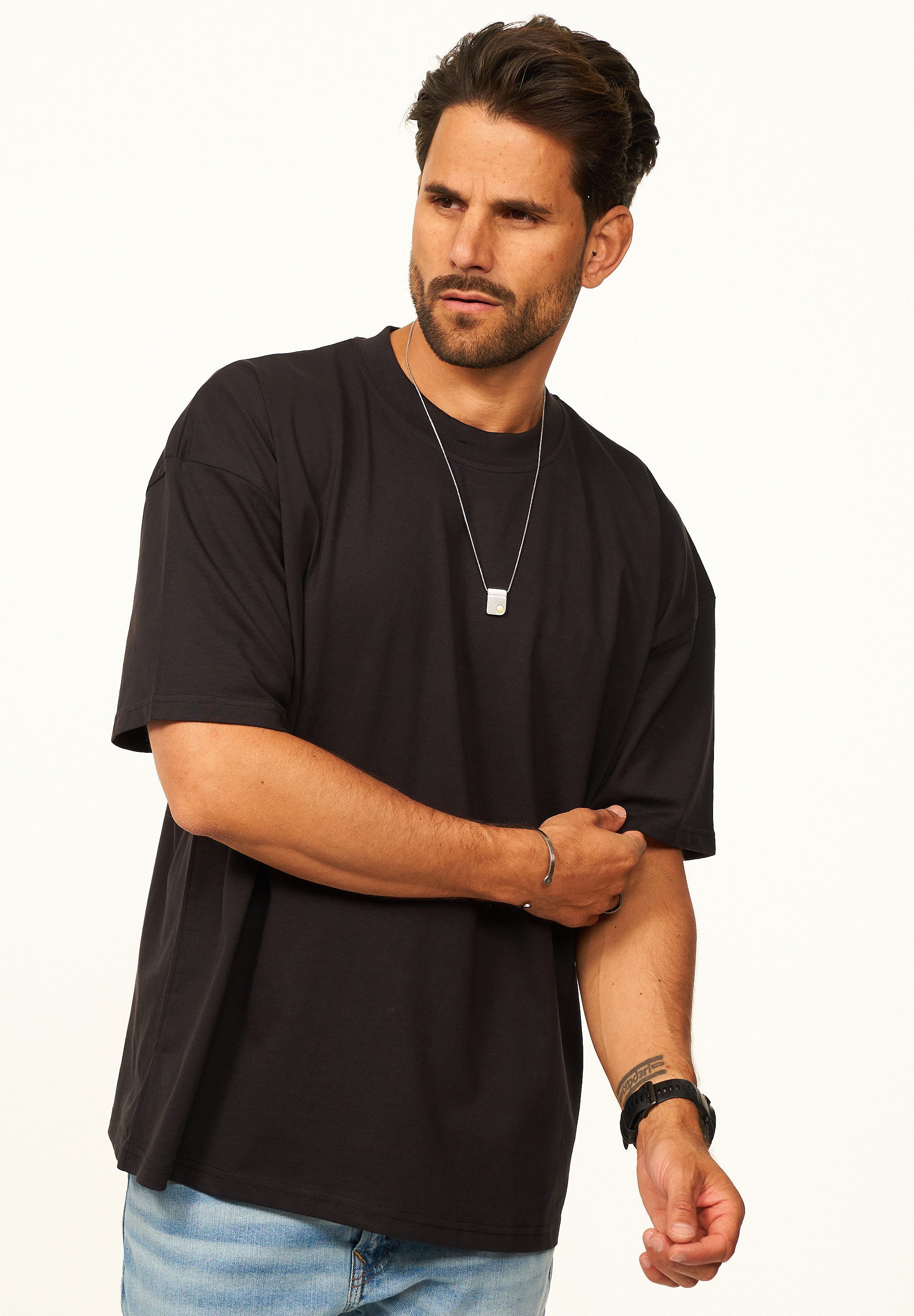 DAILY COTTON T-Shirt im Oversize Fit - Herren Kurzarm Shirt mit Rundhals-Ausschnitt Basic Oberteil Crew-Neck kurzärmlig aus 100% Baumwolle für Männer